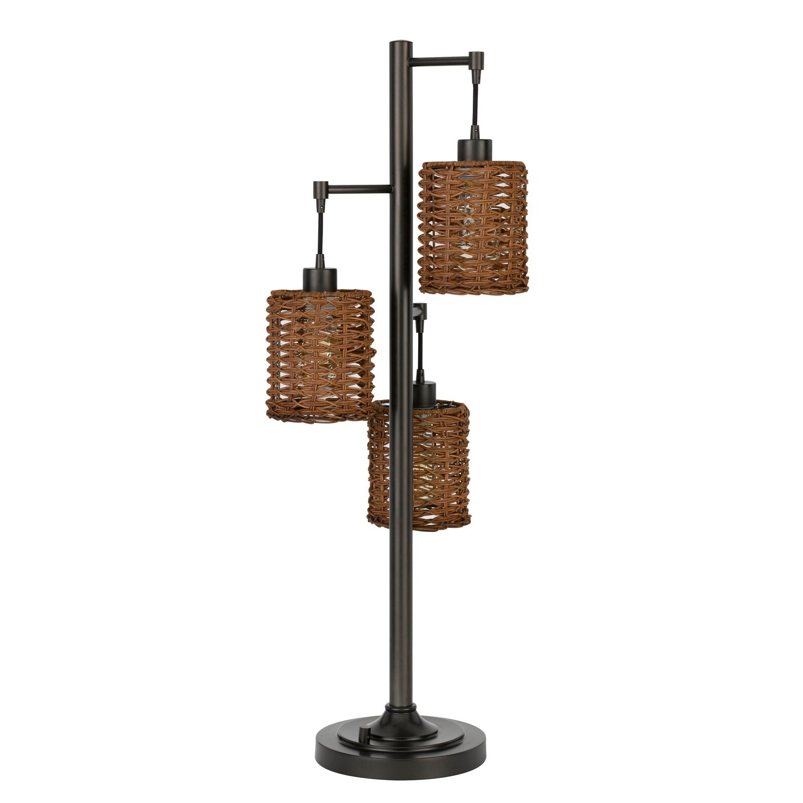 37 Inch Metal Table Lamp， 3 Hanging Rattan Shades， Bronze Black - Mycitystee