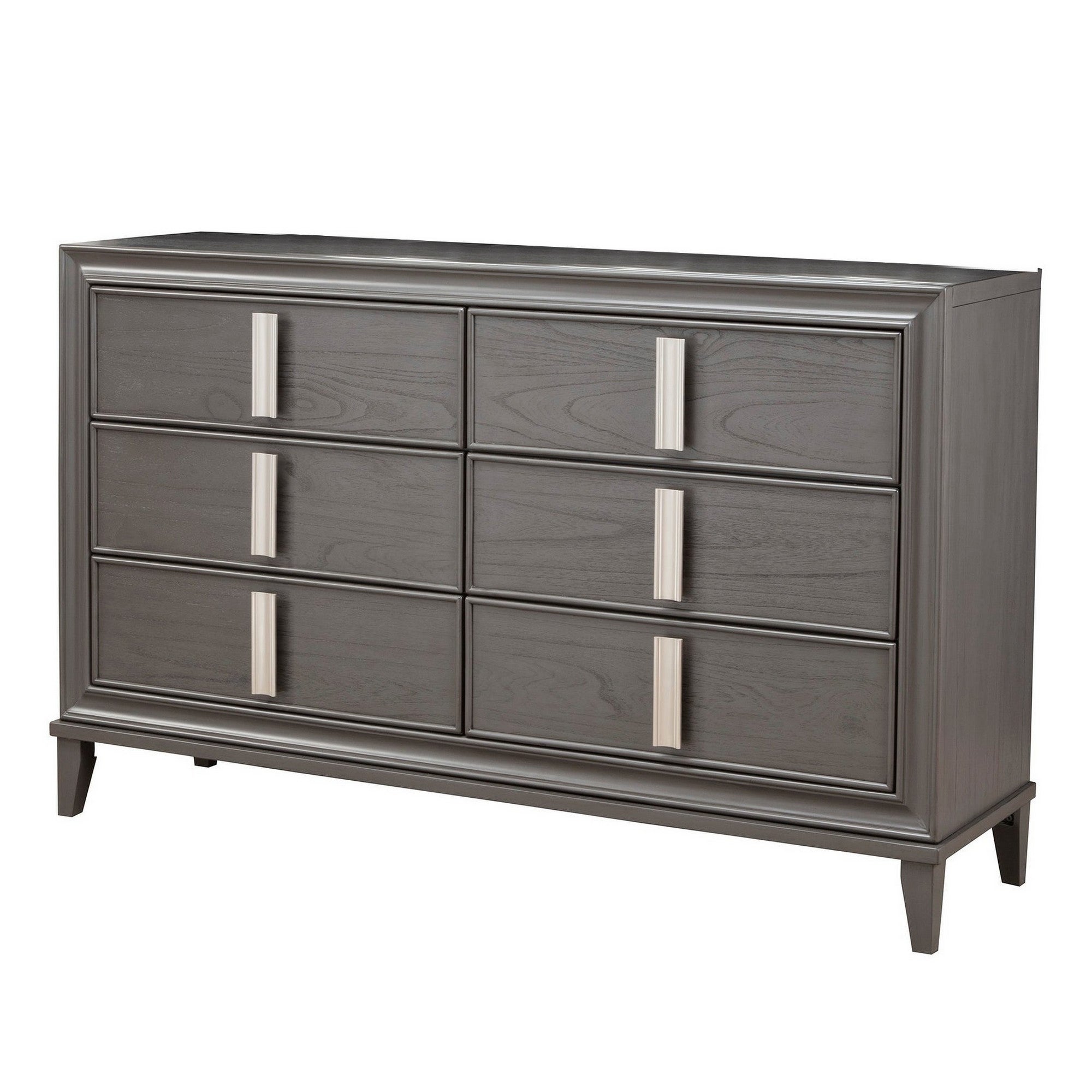 6 Drawer Transitional Style Wood Dresser with Metal Pulls， Gray - - 31992911 - Mycitystee