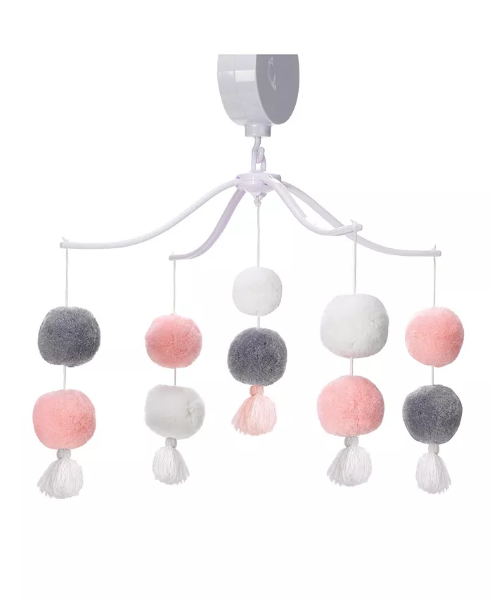 Bedtime Originals Blossom Pink Gray Pom Pom Musical Baby Crib Mobile Soother Toy - Mycitystee