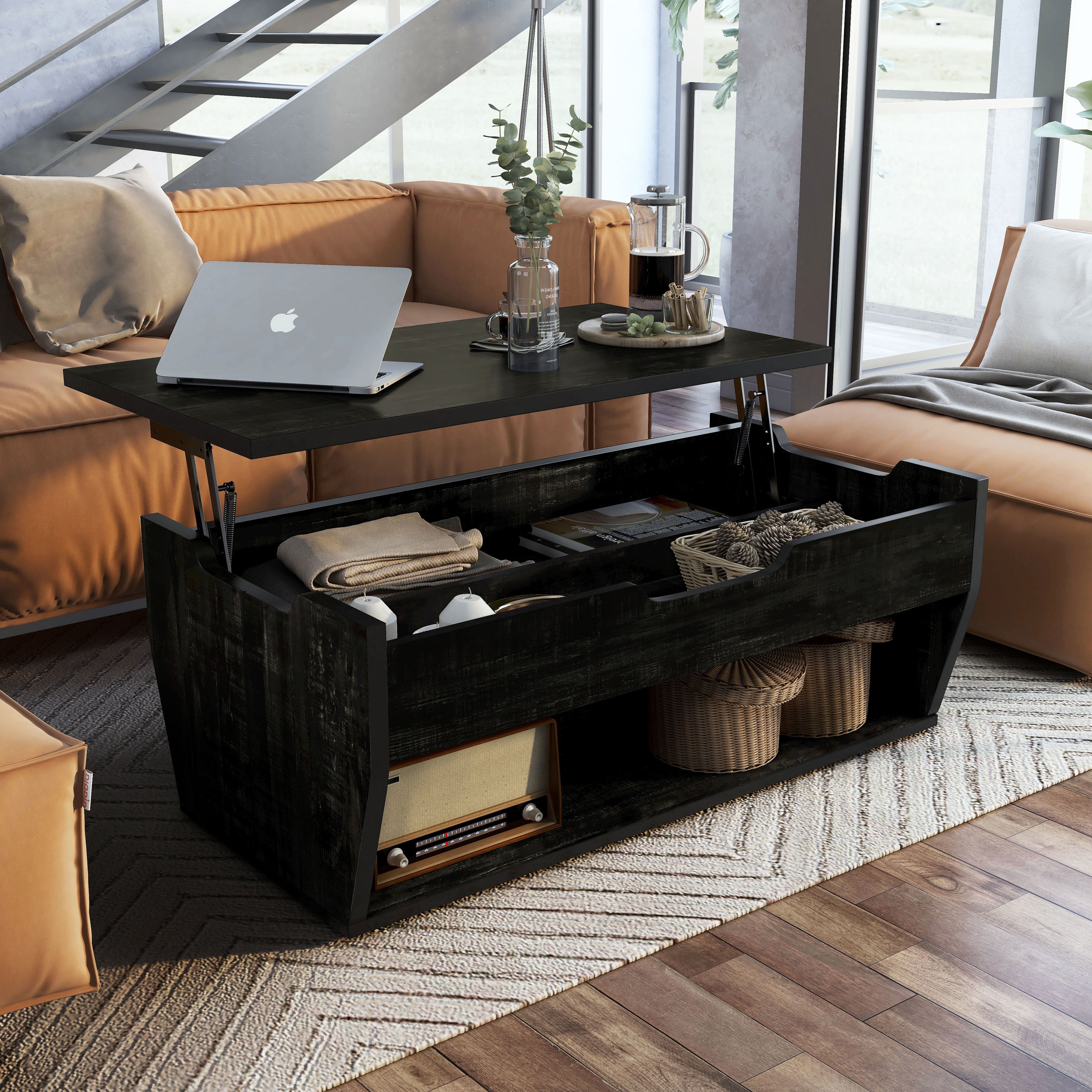 DH BASIC Rustic Lift-top Multi-storage 41-inch Coffee Table by Denhour - Mycitystee