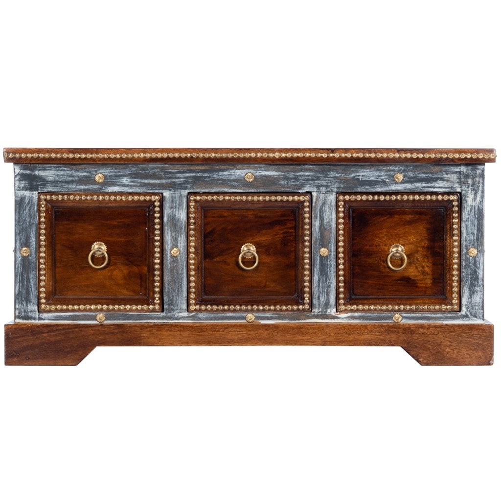 Wood and Hand Painted Storage Coffee Table - 39.25' x 33.25' x 17.5' - Mycitystee