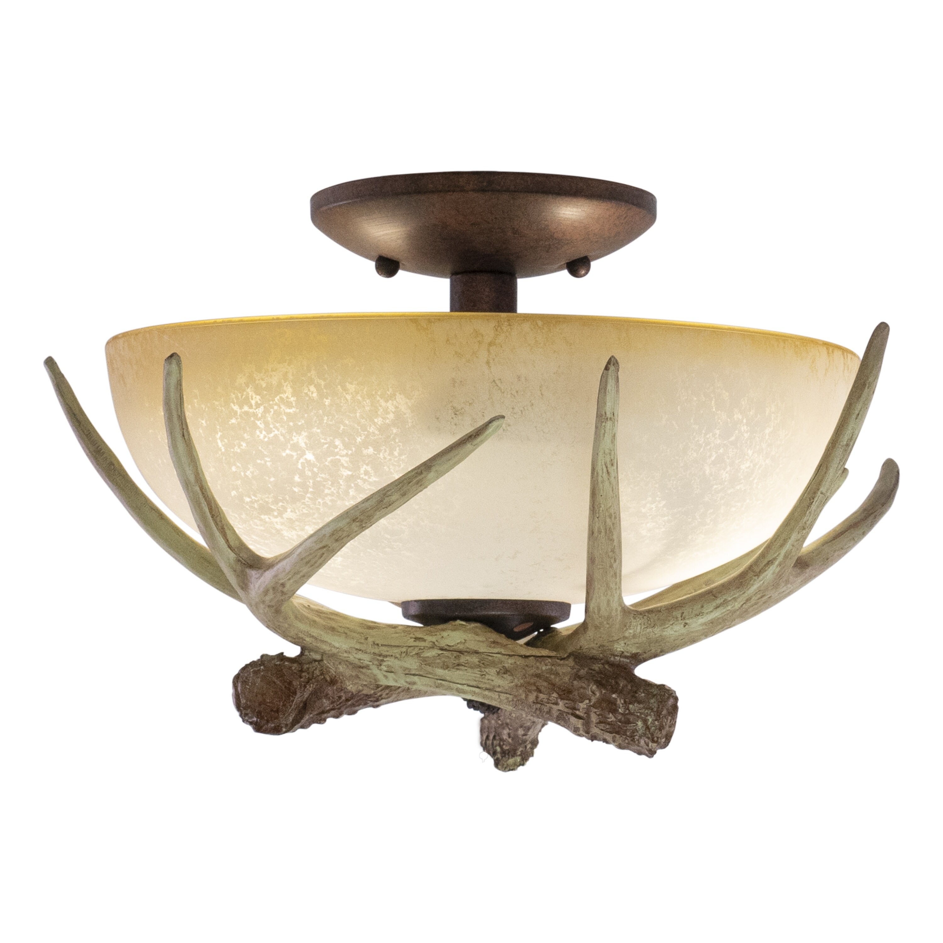 Lodge 2L LED Bronze Rustic Antler Semi Flush Ceiling Light or Fan Light Kit - 12.5-in W x 8.5-in H x 12.5-in D - Mycitystee