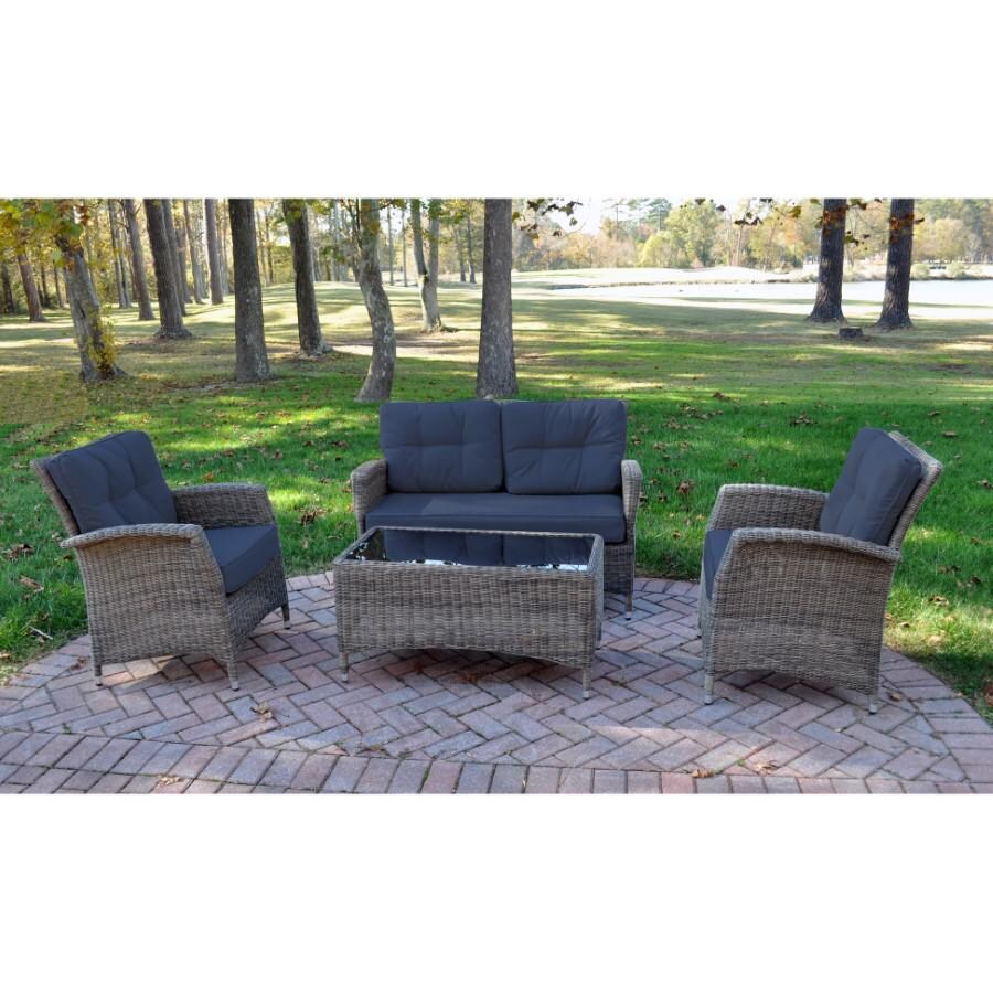 Kettler LAKENA 4 Piece Wicker Rattan Lounge Set With Spectrum Indigo Cushions - Mycitystee