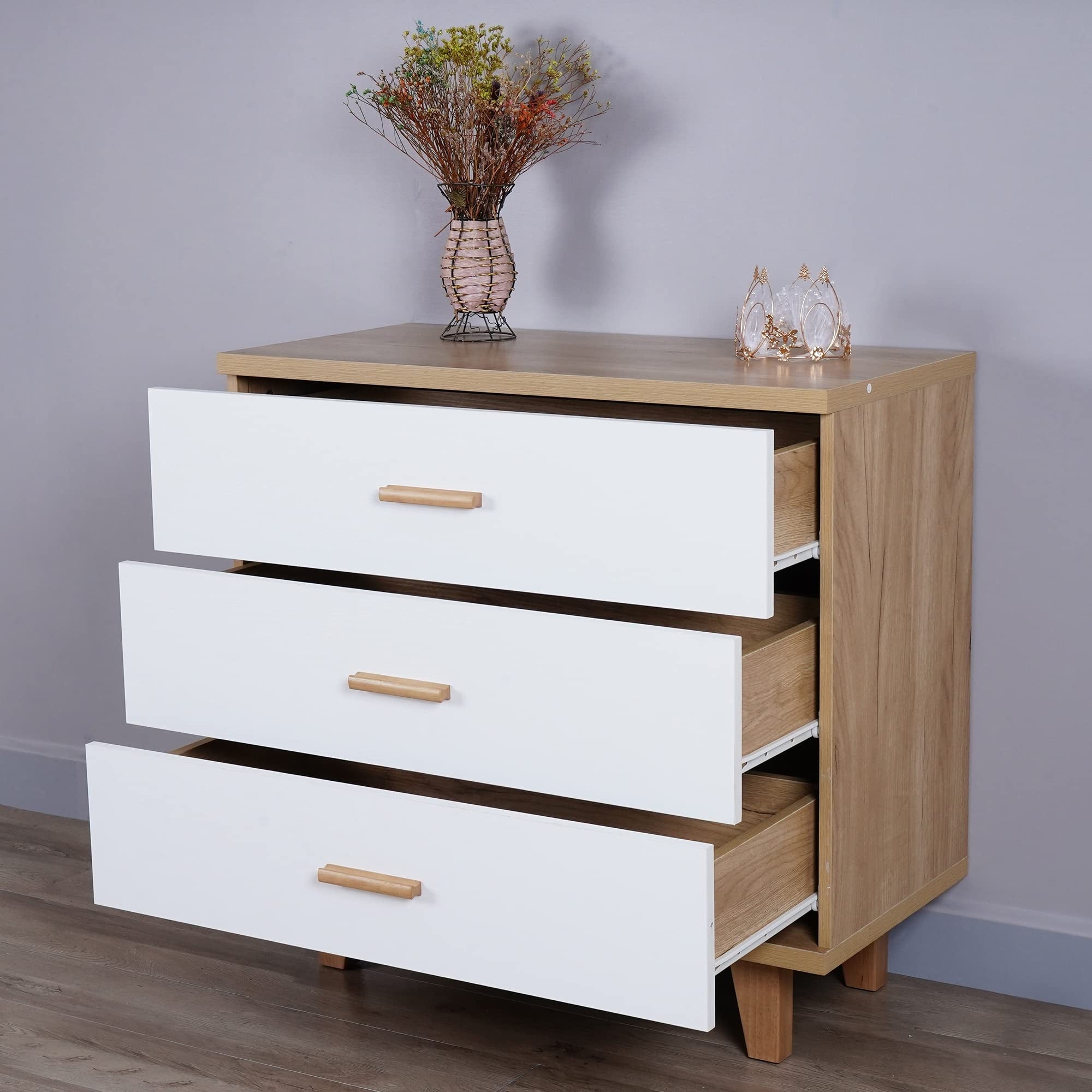 3 Drawer Dresser for Bedroom， Modern Wood Dresser， Storage Drawer Organizer with Solid Wood Legs， Accent Cabinet - as picture - - 37668528 - Mycitystee
