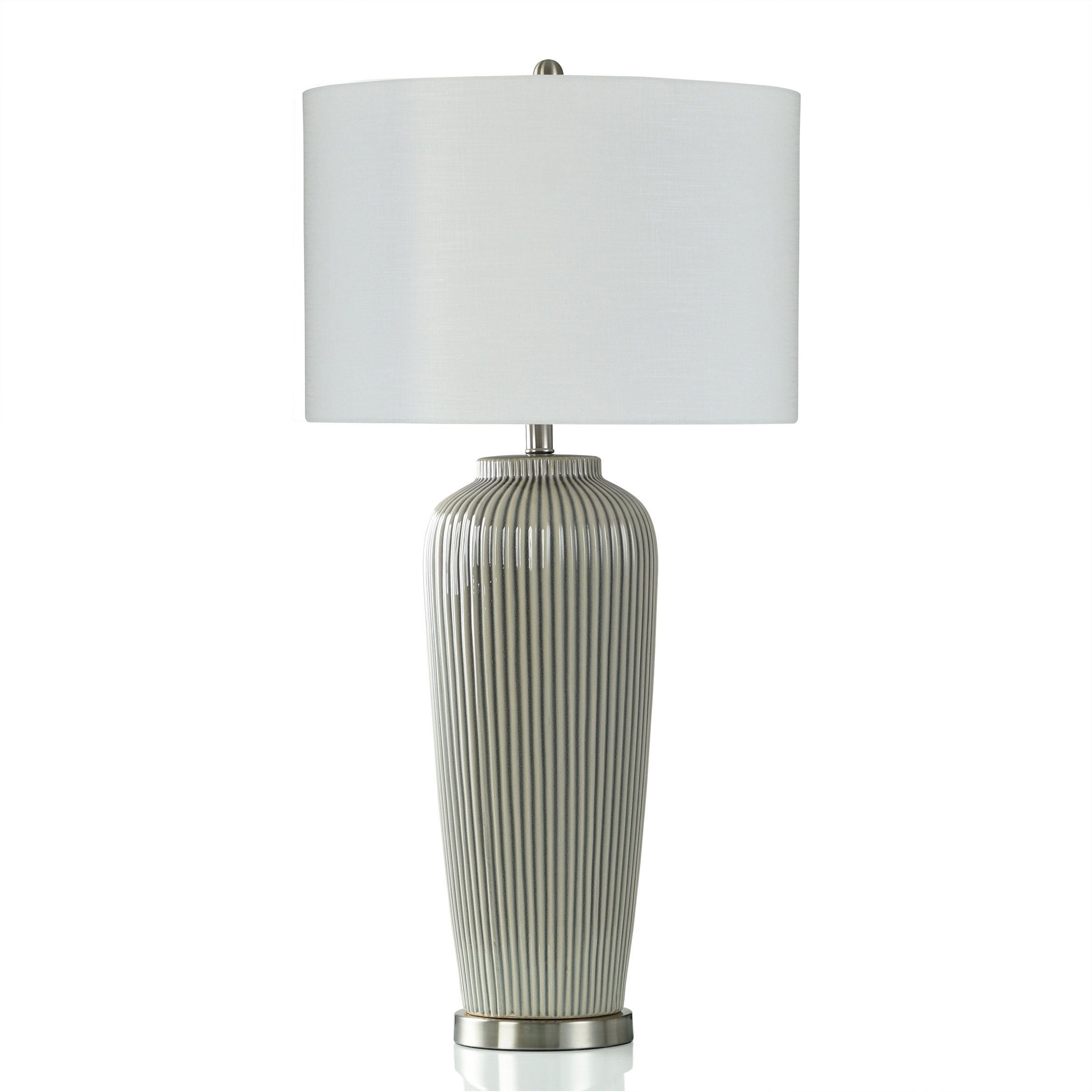 Pristine Grey Table Lamp - Antique Crackle Finish On Ribbed Ceramic - Mycitystee