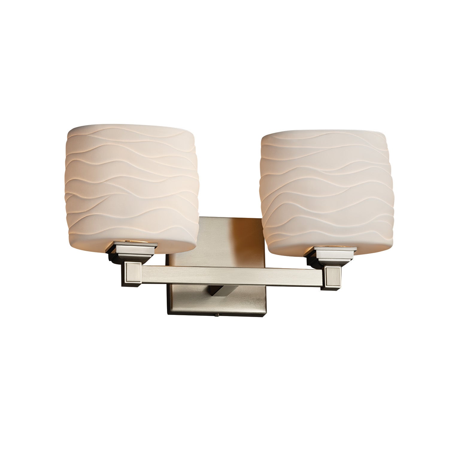 Justice Design Limoges Regency 2-light Brushed Nickel Bath Bar， Waves Oval Shade - Mycitystee