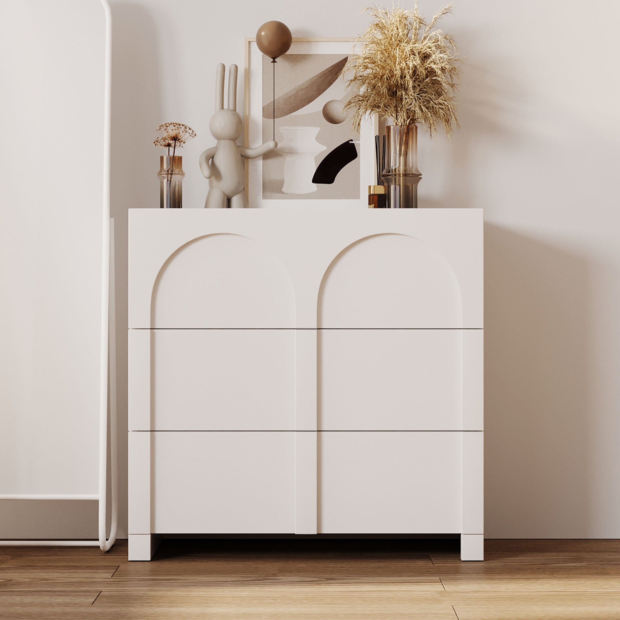 White Modern Style Rubber Wood Structure Three-Drawer Chest - - 37703475 - Mycitystee