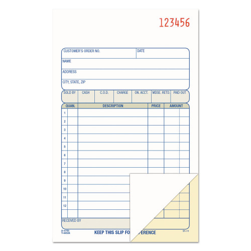 Adams Two-Part Sales Book， Two-Part Carbon， 6.69 x 4.19， 1/Page， 50 Forms (DC4705) - Mycitystee