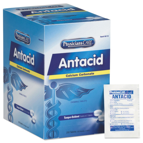 First Aid Only Over the Counter Antacid Medications for First Aid Cabinet， 2 Tablets/Packet， 125 Packets/Box (90110) - Mycitystee
