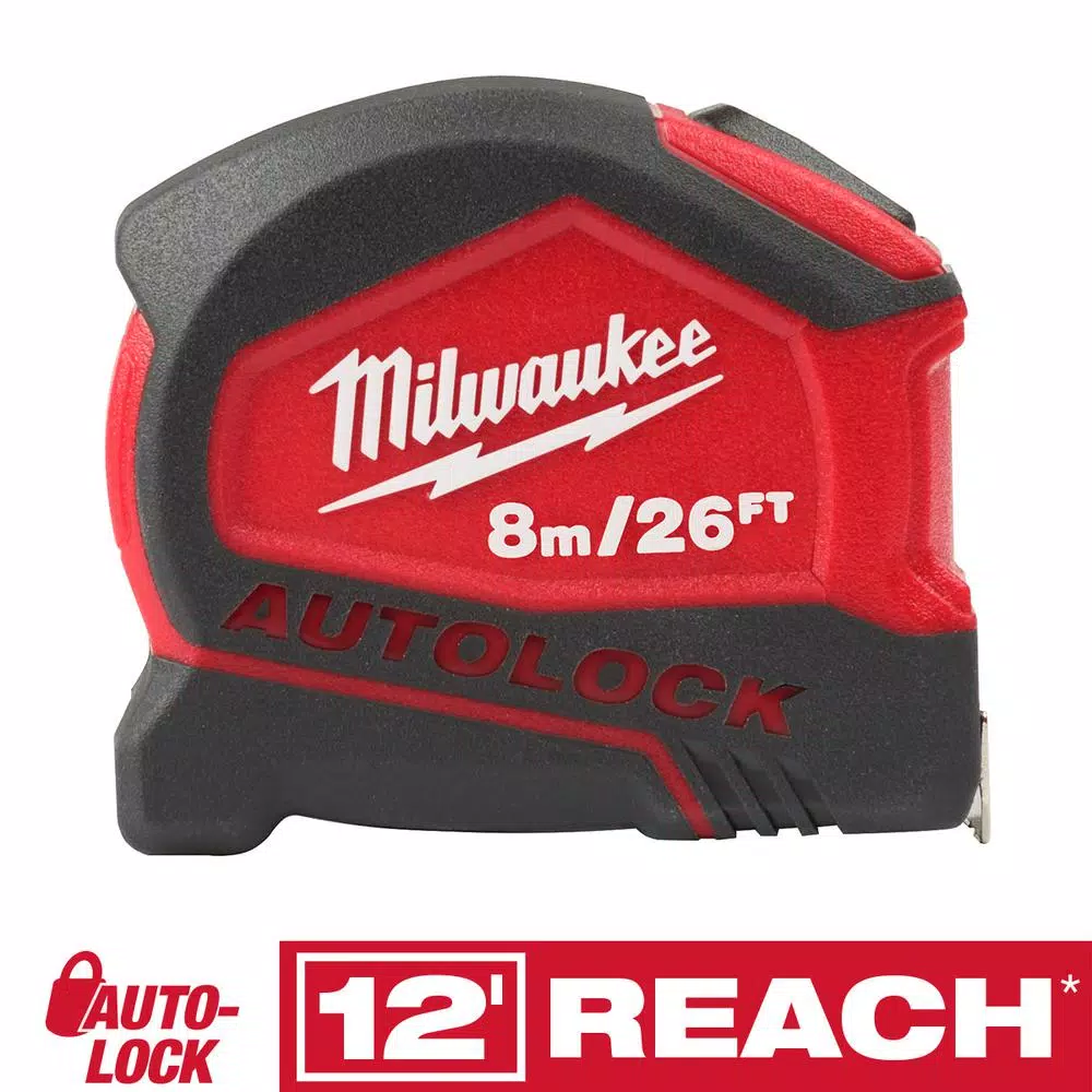 Milwaukee 8m/26 ft. Compact Auto Lock Tape Measure and#8211; XDC Depot - Mycitystee