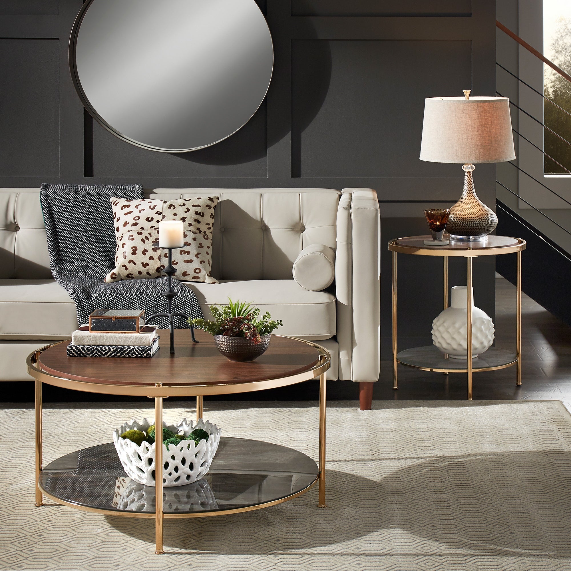Celsus Champagne Gold Coffee Table Set with Storage by iNSPIRE Q Bold - Mycitystee