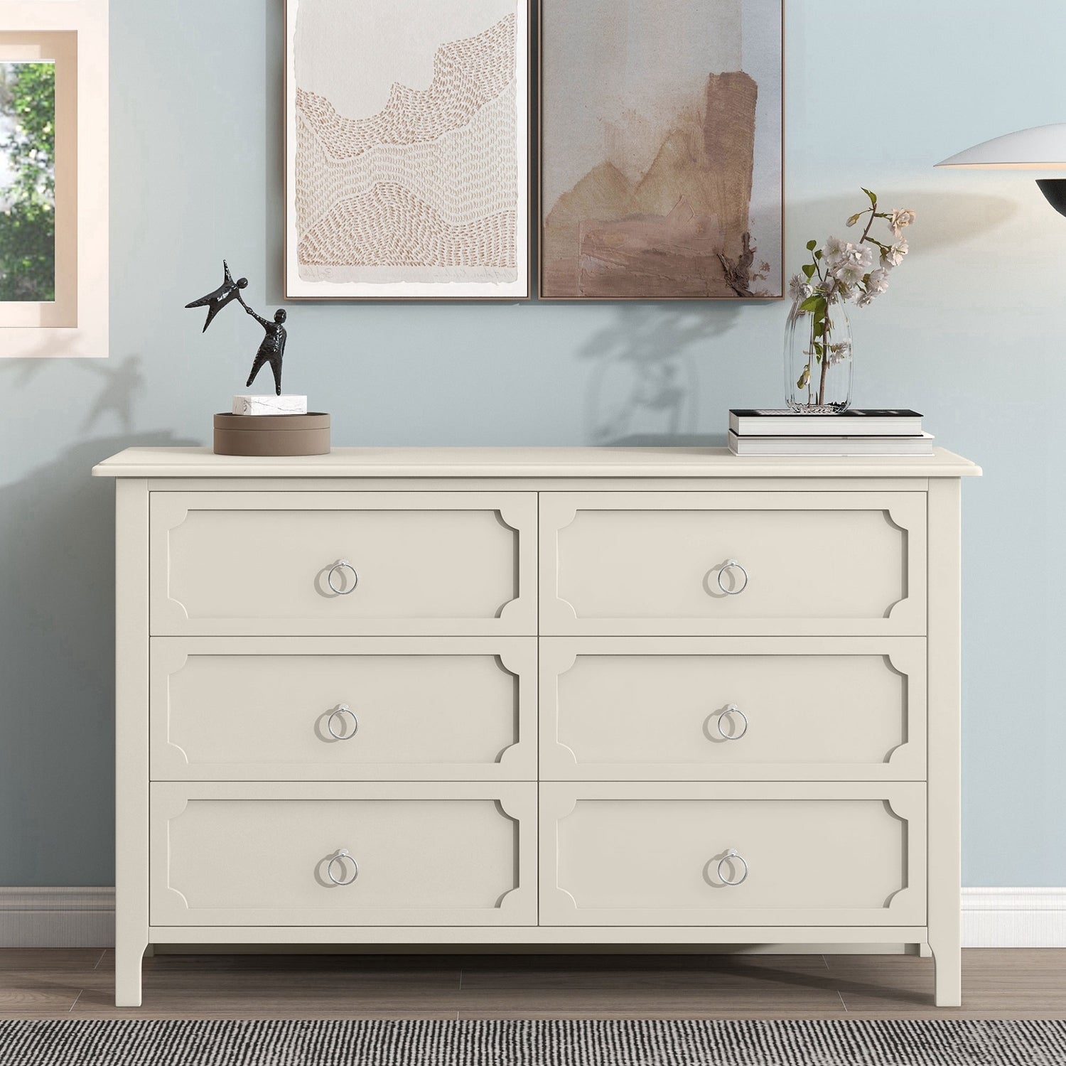 Milky White Rubber Wooden Dresser 6 Large Drawers - - 37841252 - Mycitystee
