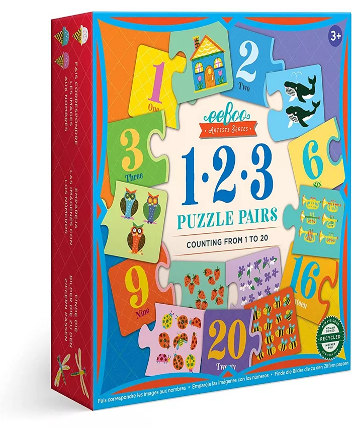 Eeboo Artist's Puzzle Pair Counting 123 Pre-Literacy Activity 40 Piece Set - Mycitystee