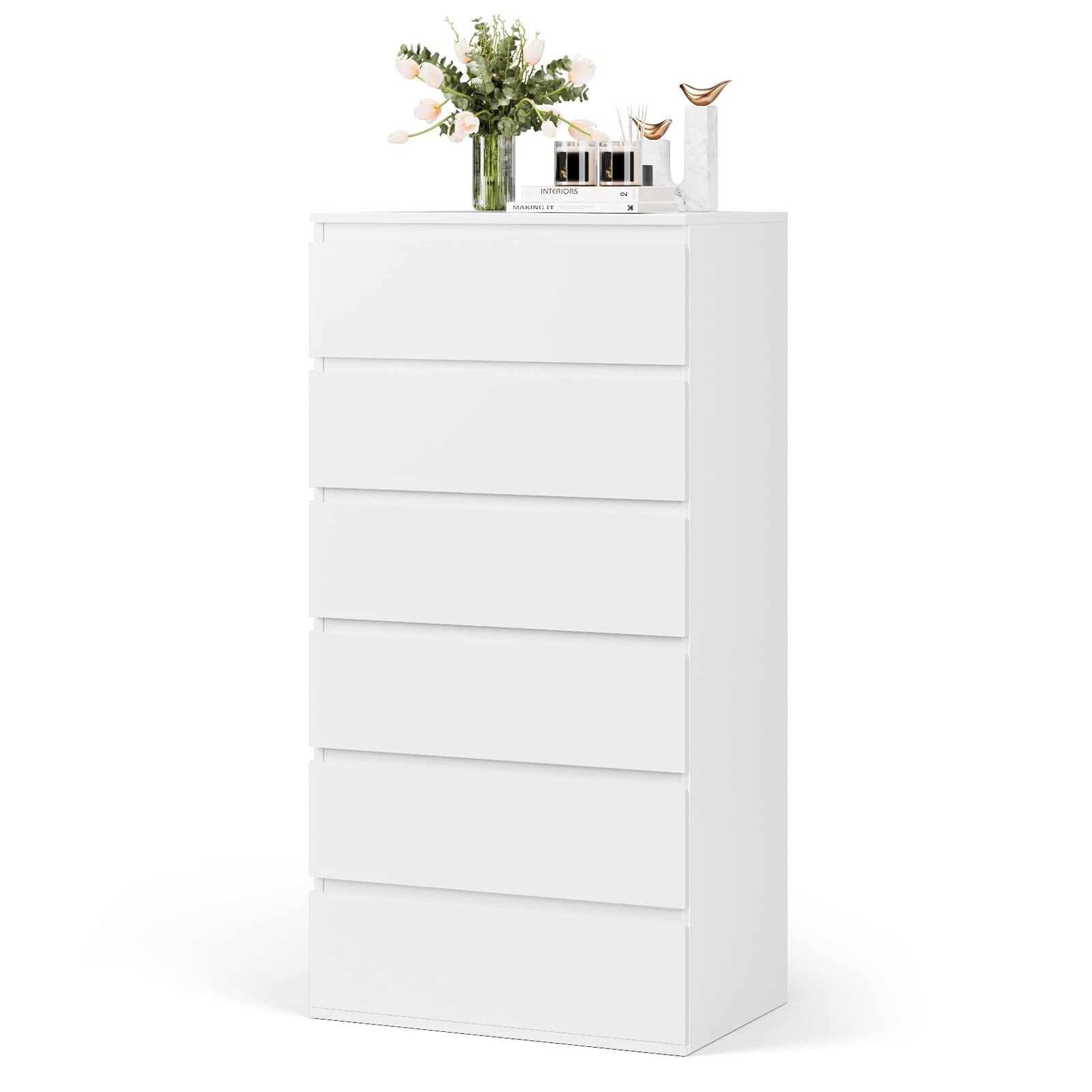 6 Drawer Chest， Modern Floor Storage Cabinet with Metal Sliding Rail， Wooden Handleless Drawer Cabinet - as picture - - 37668747 - Mycitystee