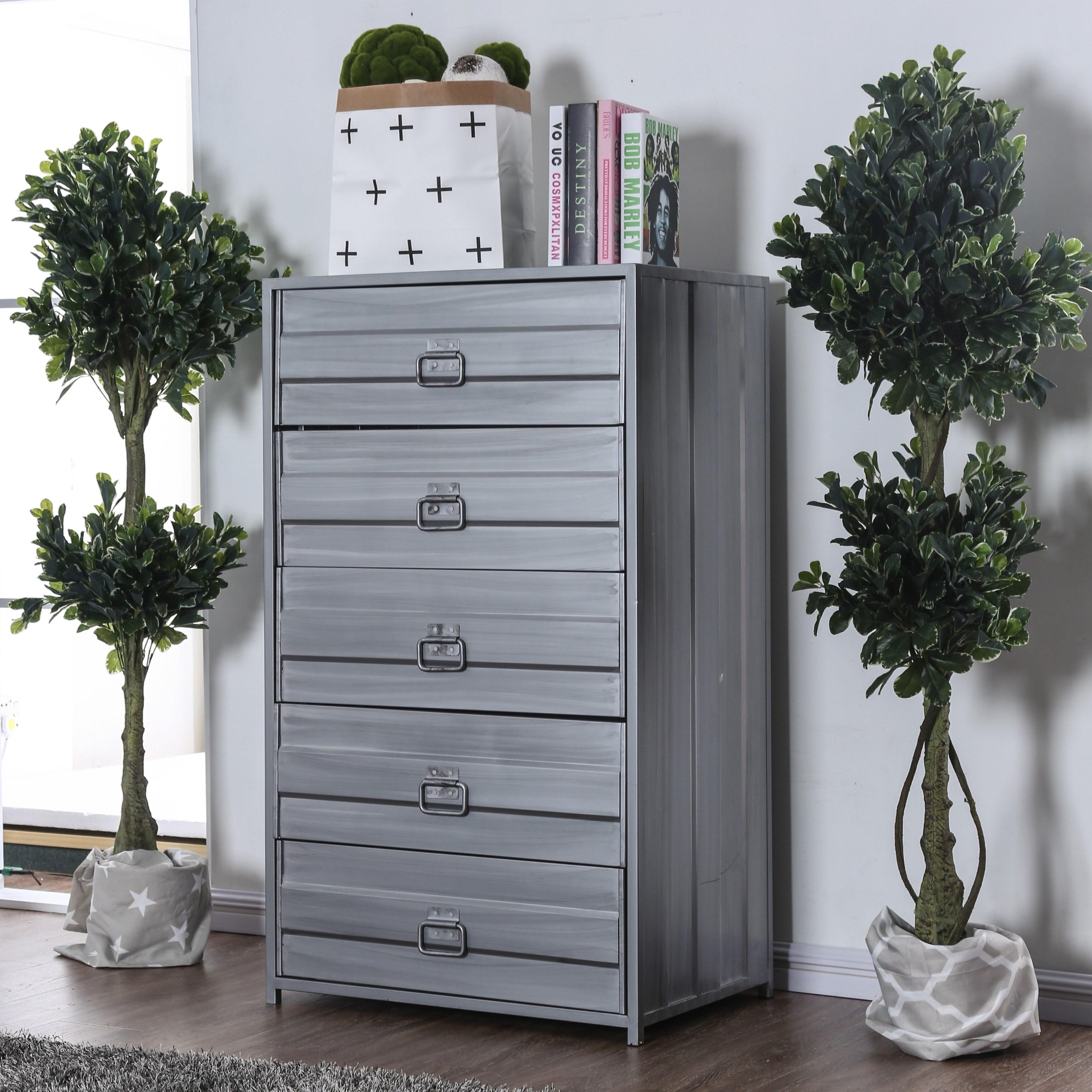 Copper Grove Kaspichan Industrial Hand Brushed Silver 5-drawer Chest - - 23440921 - Mycitystee