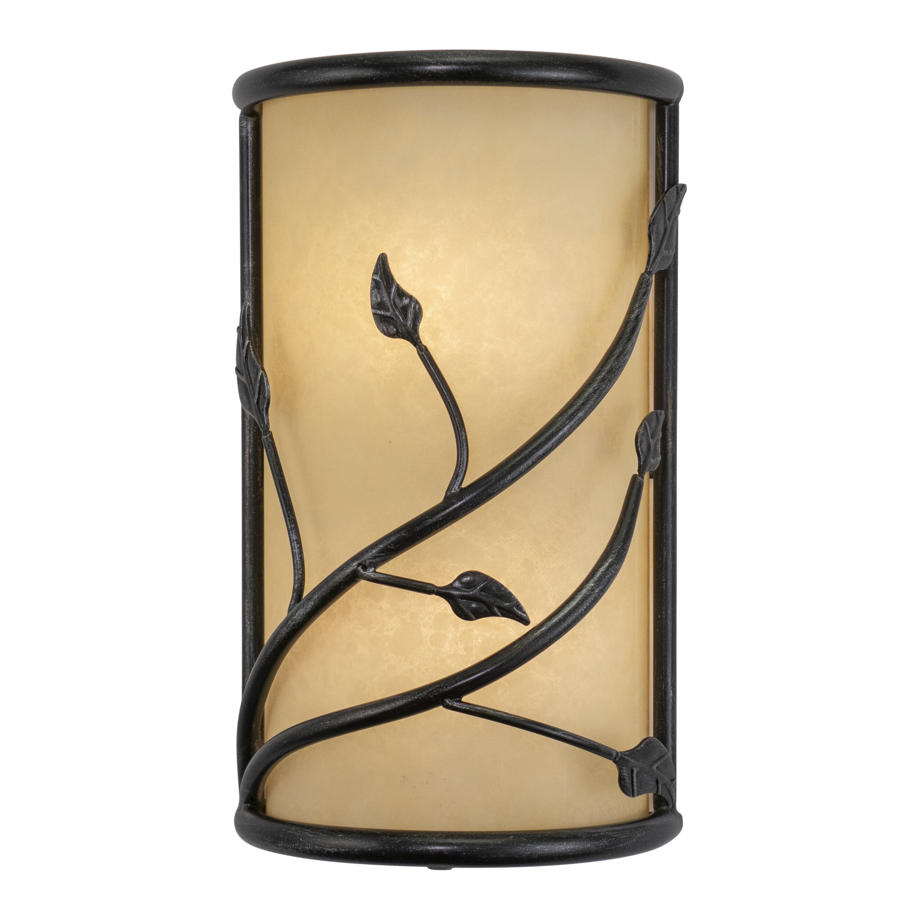 Vine 2 Light Black Rustic Flush Wall Sconce Amber Glass - 9.25-in W x 15-in H x 5-in D - Mycitystee