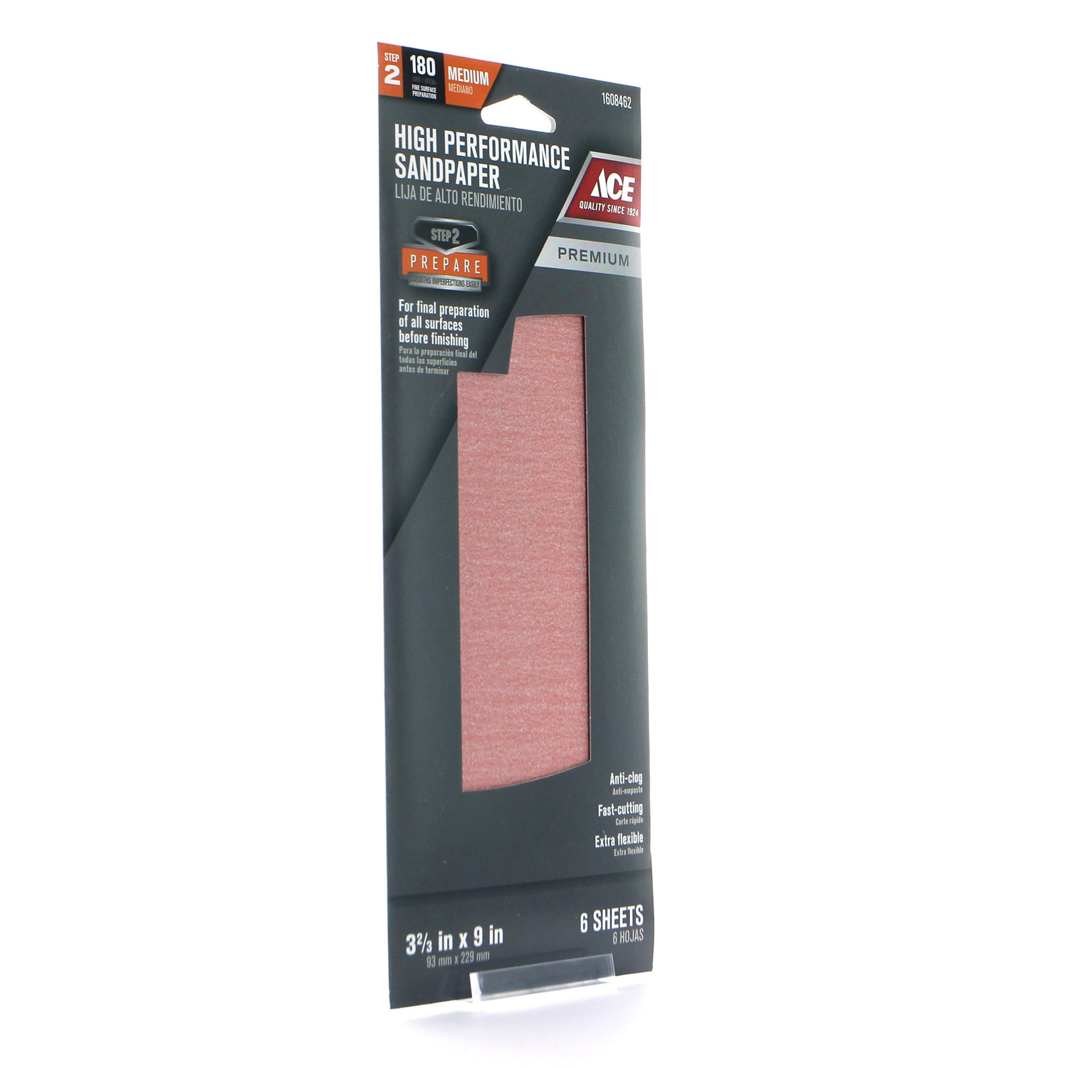 Ace 9 in. L X 3-2/3 in. W 180 Grit Aluminum Oxide Sandpaper 6 pk - Mycitystee