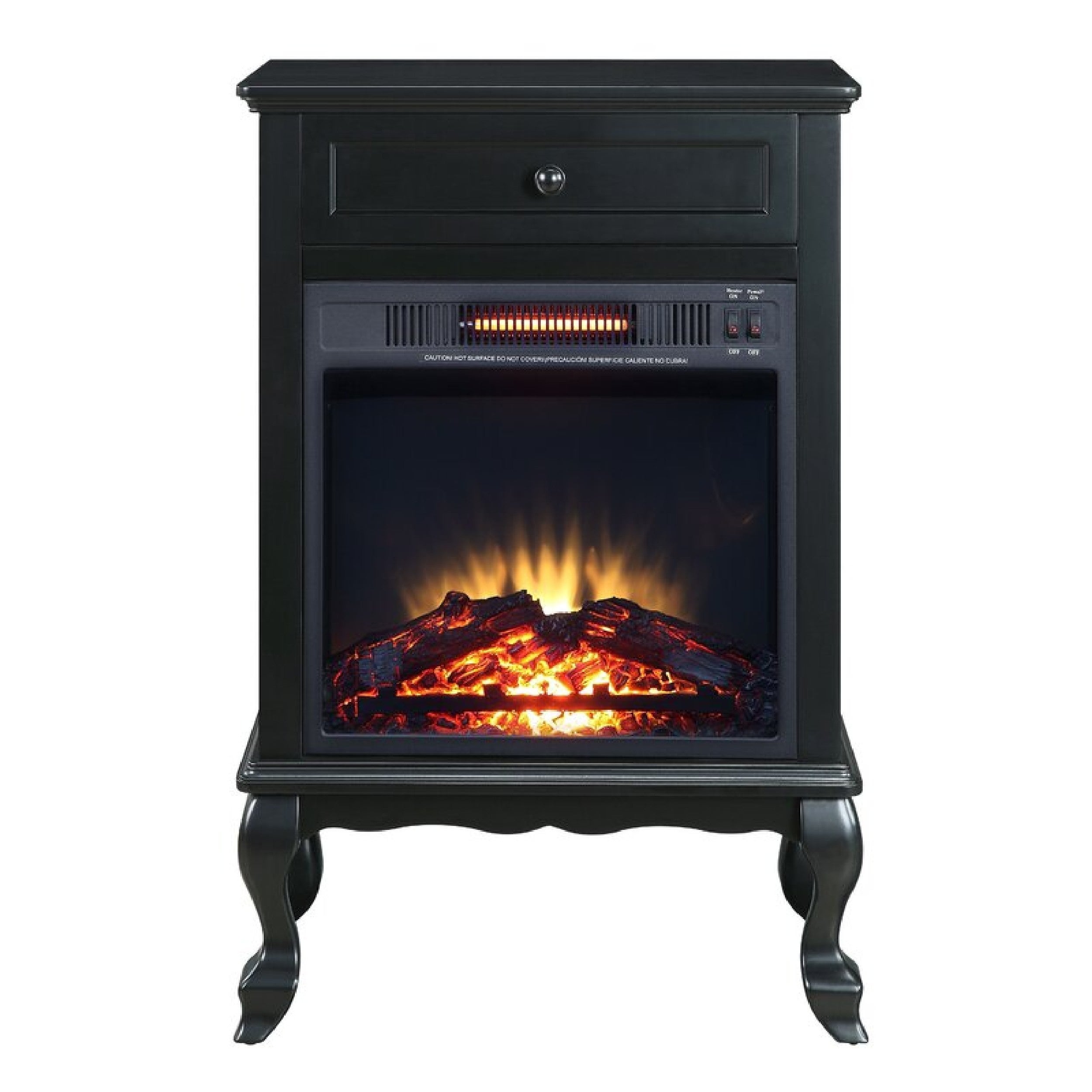 Ryla 34 Inch Wood End Table with LED Electric Fireplace， 1 Drawer， Black - Mycitystee
