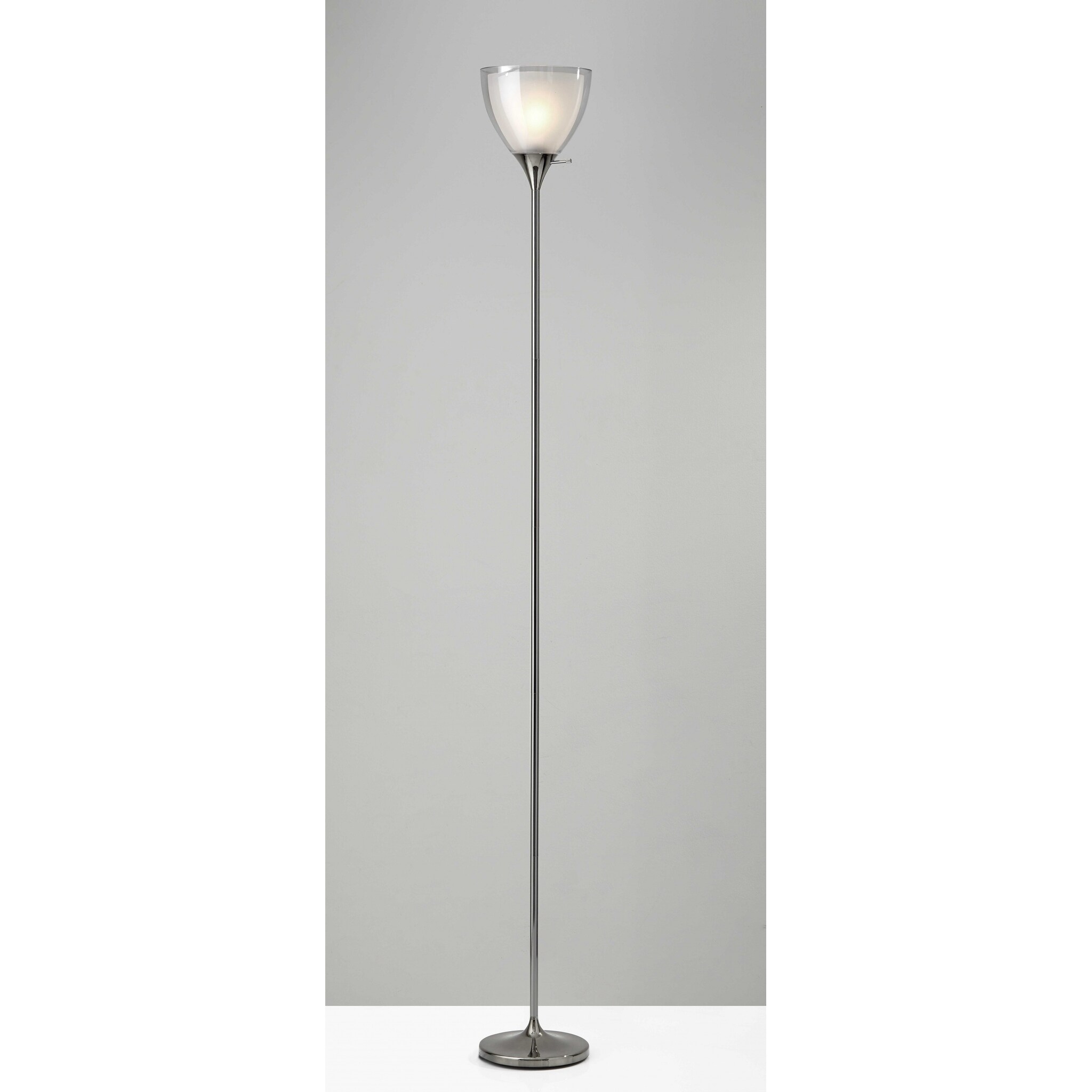 Shiny Chrome Finish Metal Torchier with Frosted Inner Shade - 8