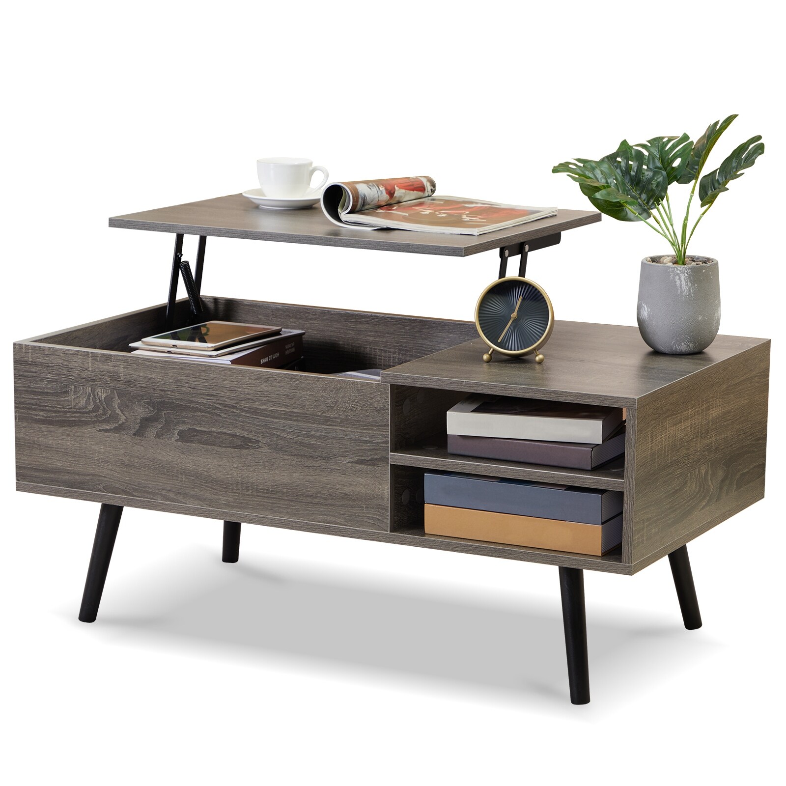 Modern Wooden Lift Top Coffee Table with Storage Shelf and Hidden Compartment - Mycitystee