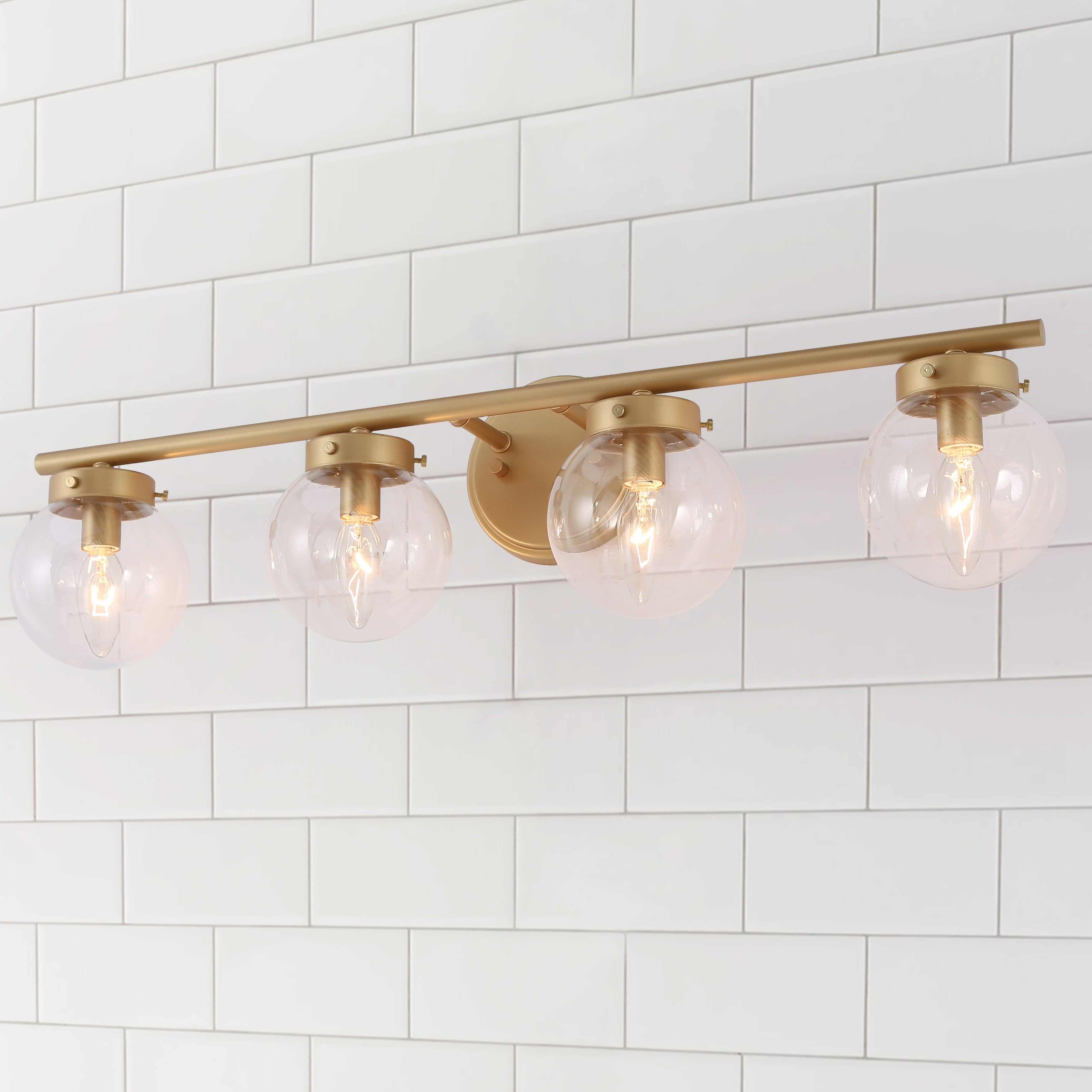 Cionar Mid-century Modern Gold Bathroom Vanity Light Globe Wall Sconce with Clear Glass Shades - Mycitystee