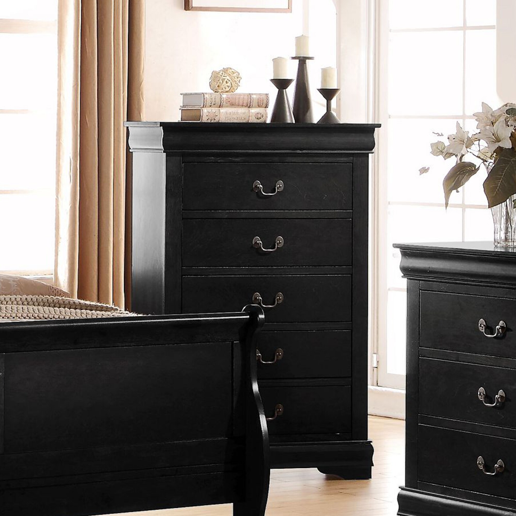 Wood 5 Tier Drawers Chest in Black - - 35372534 - Mycitystee