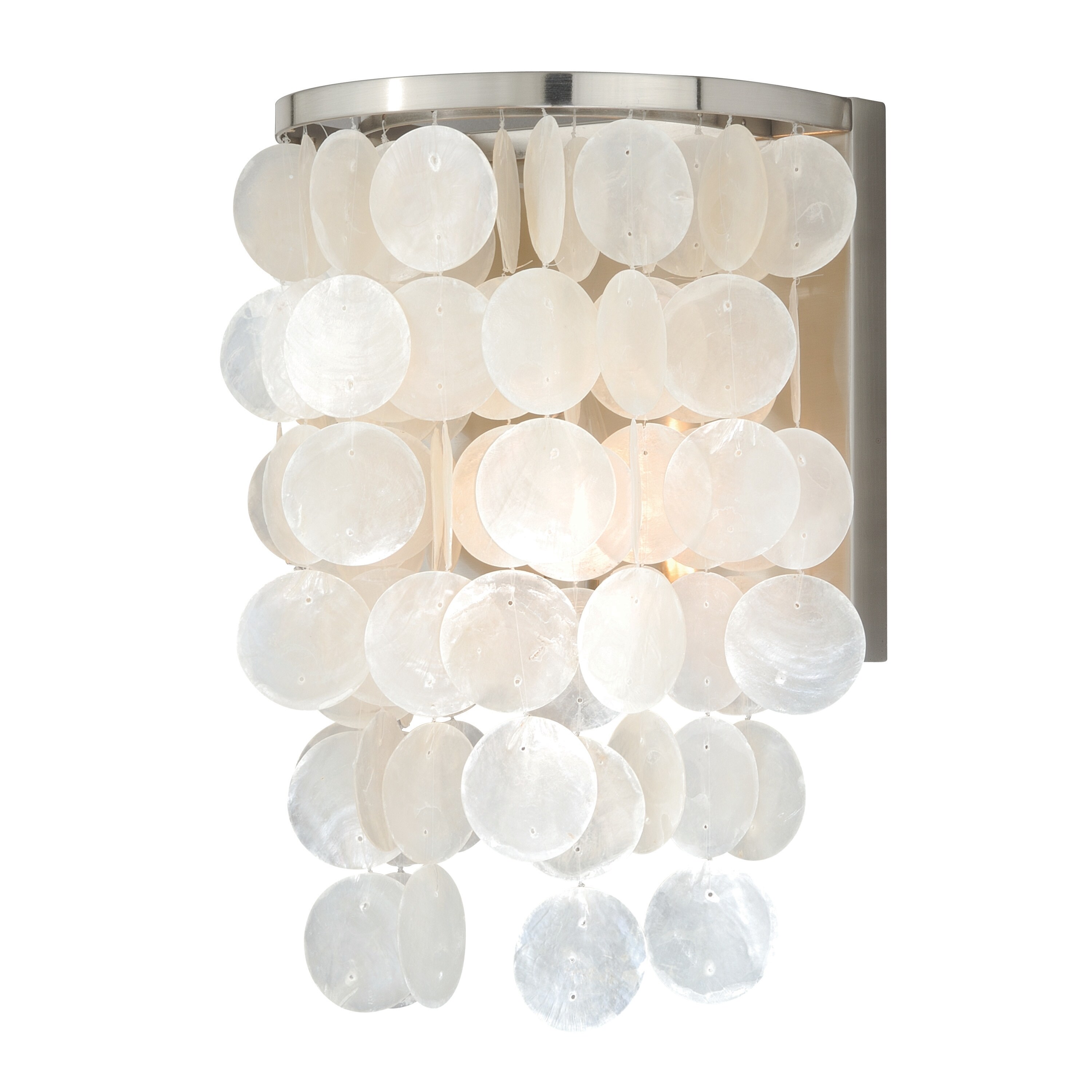 Elsa 1 Light Satin Nickel Capiz Shell Coastal Bathroom Wall Fixture - 8-in W x 12.75-in H x 6.5-in D - Mycitystee
