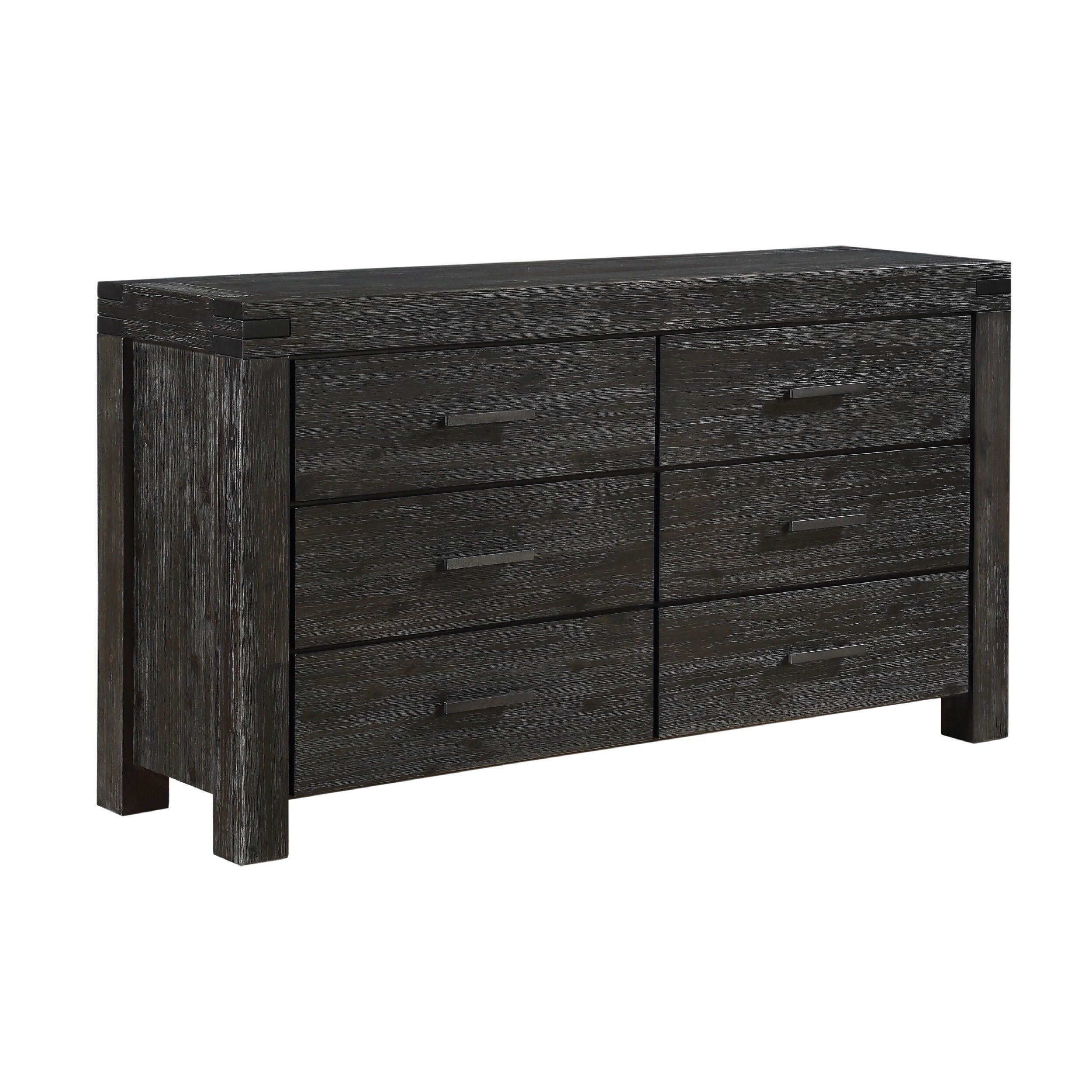 Pim 66 Inch Acacia Wood 6 Drawer Double Dresser， Wire Brushed， Dark Gray - - 35735278 - Mycitystee
