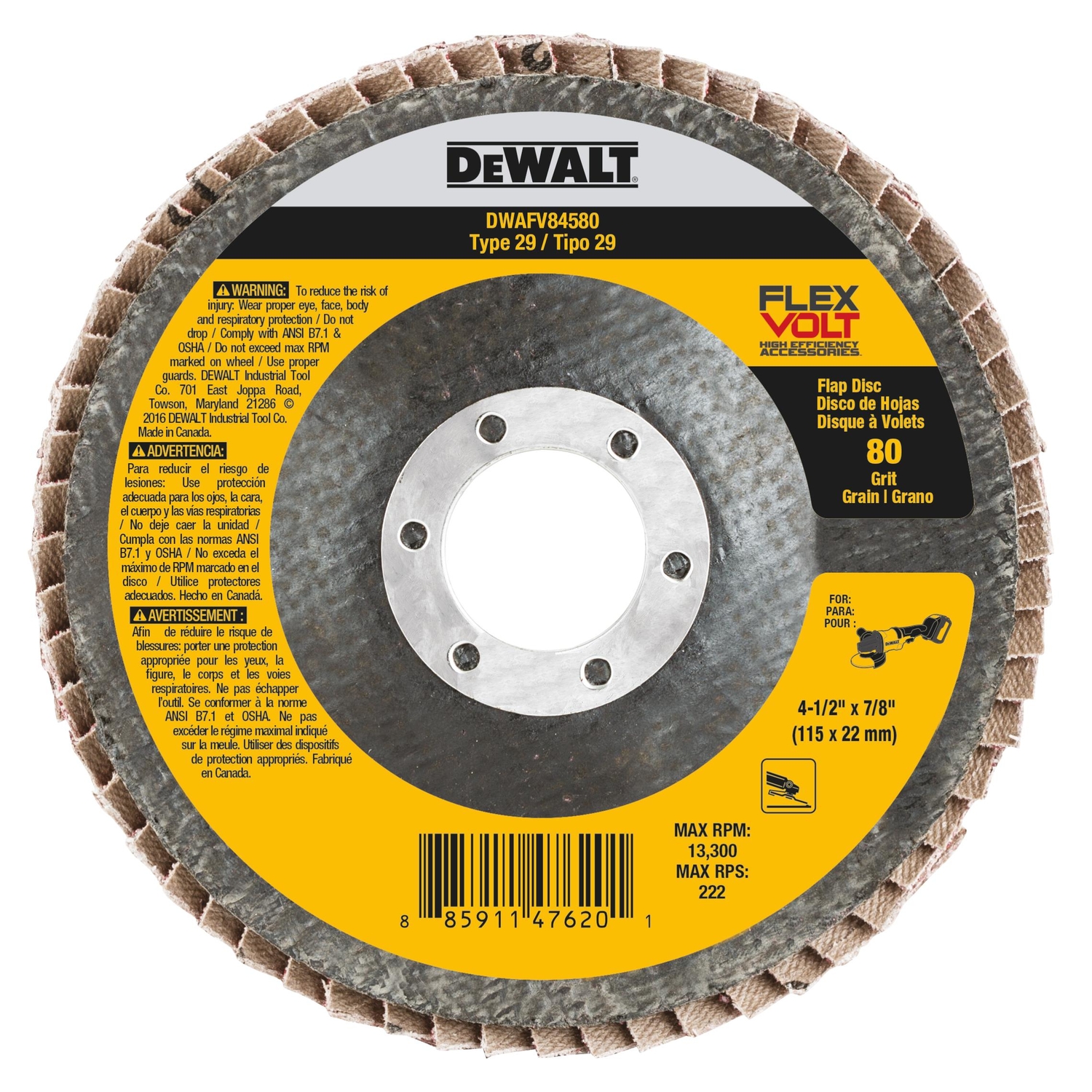DeWalt FlexVolt 4-1/2 in. D X 7/8 in. Ceramic Flap Disc 80 Grit 1 pk - Mycitystee