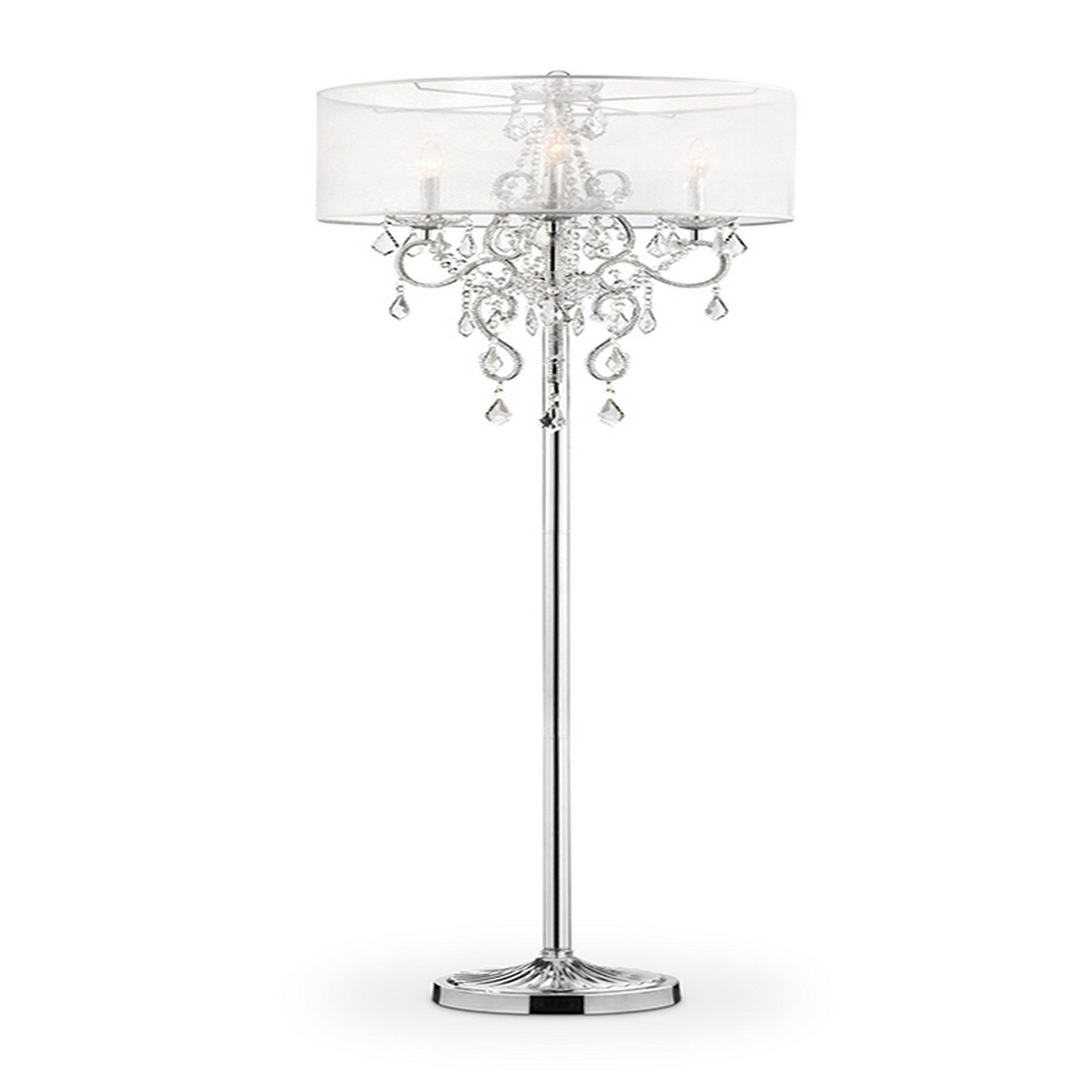Floor Lamp with Metal Base and Hanging Crystals， Silver - Mycitystee