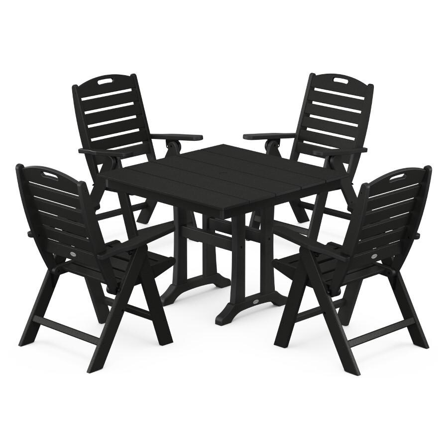 POLYWOOD Nautical Highback 5-Piece Farmhouse Trestle Dining Set in Black - Mycitystee
