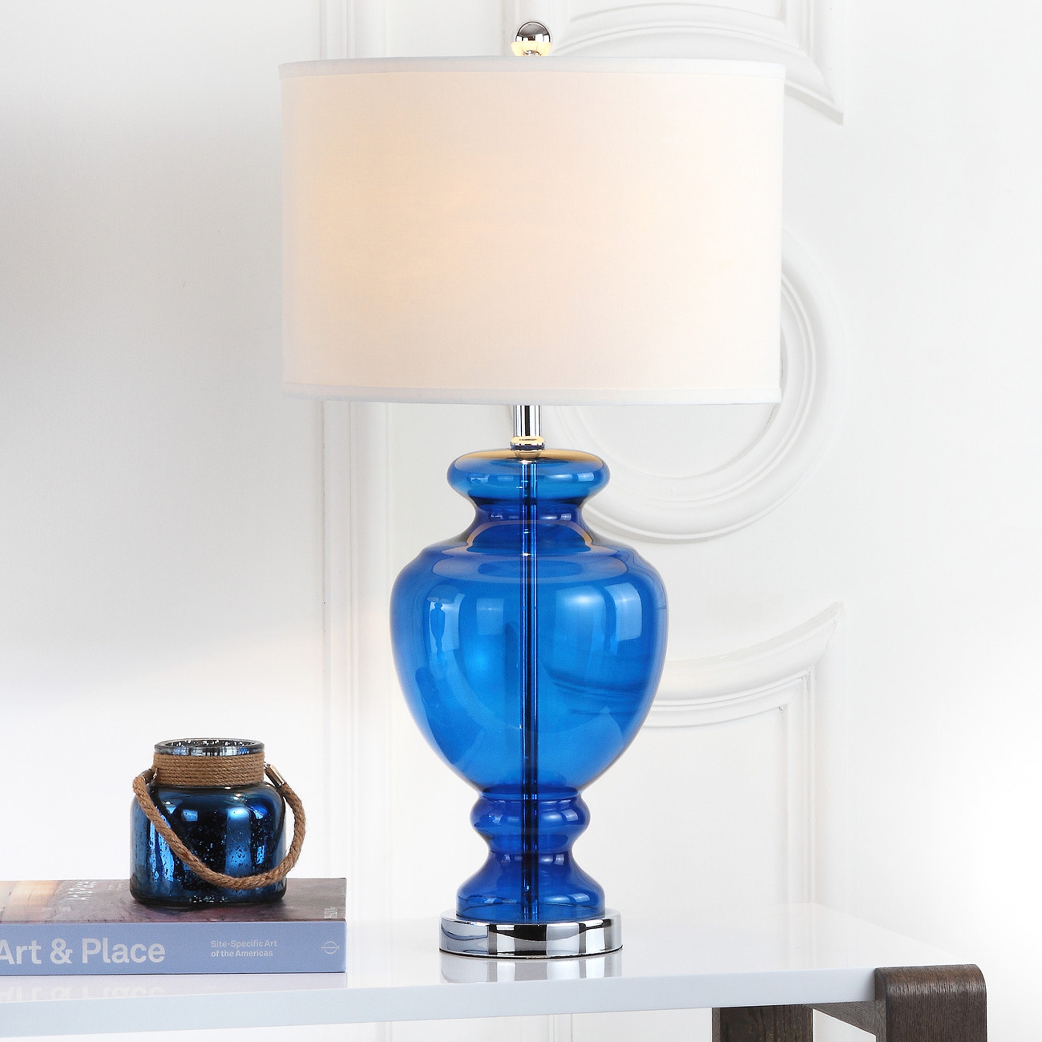 SAFAVIEH Lighting 28-inch Navy Glass Table Lamp (Set of 2) - 15