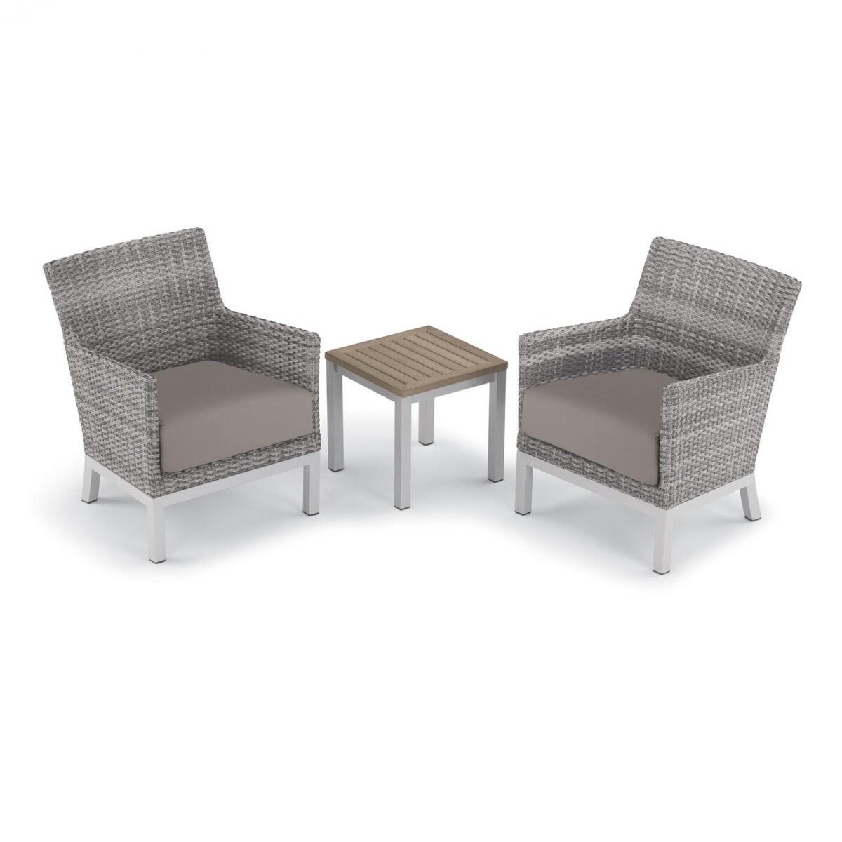 Argento 3 Piece Wicker Patio Conversation Set W/ Tekwood Vintage End Table and Stone Cushions By Oxford Garden - Mycitystee