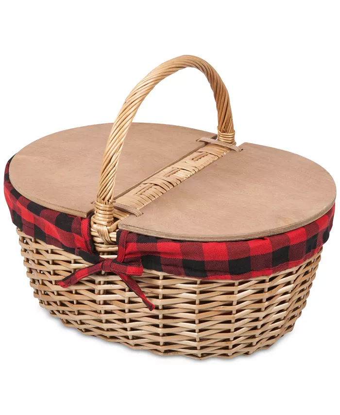 Picnic Time Country Red Black Buffalo Plaid Picnic Basket - Mycitystee