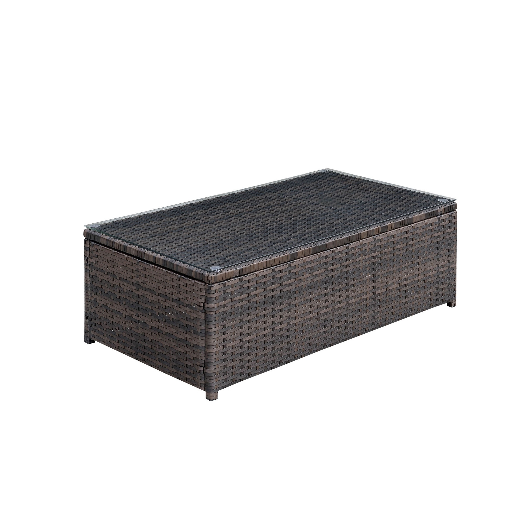 Rectangular Faux Rattan and Aluminum Coffee Table with Glass Top， Brown - Mycitystee