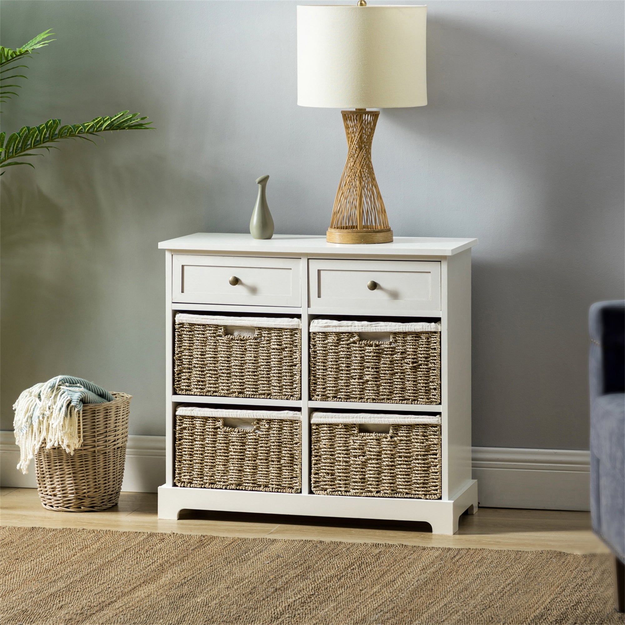6-Drawer Dresser with Storage and Removable Woven Baskets - - 36547865 - Mycitystee