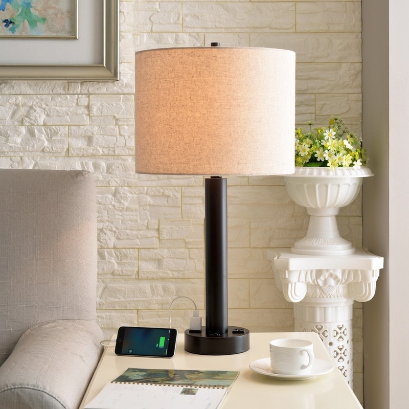 Nora Oil Rubbed Bronze Table Lamp - 2 Outlets - Mycitystee