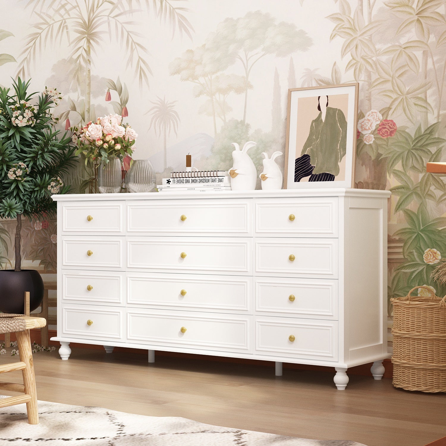 Timechee 63'' W Dresser White Chest Srorage Cabinet Lacquer Drawers - - 37688136 - Mycitystee