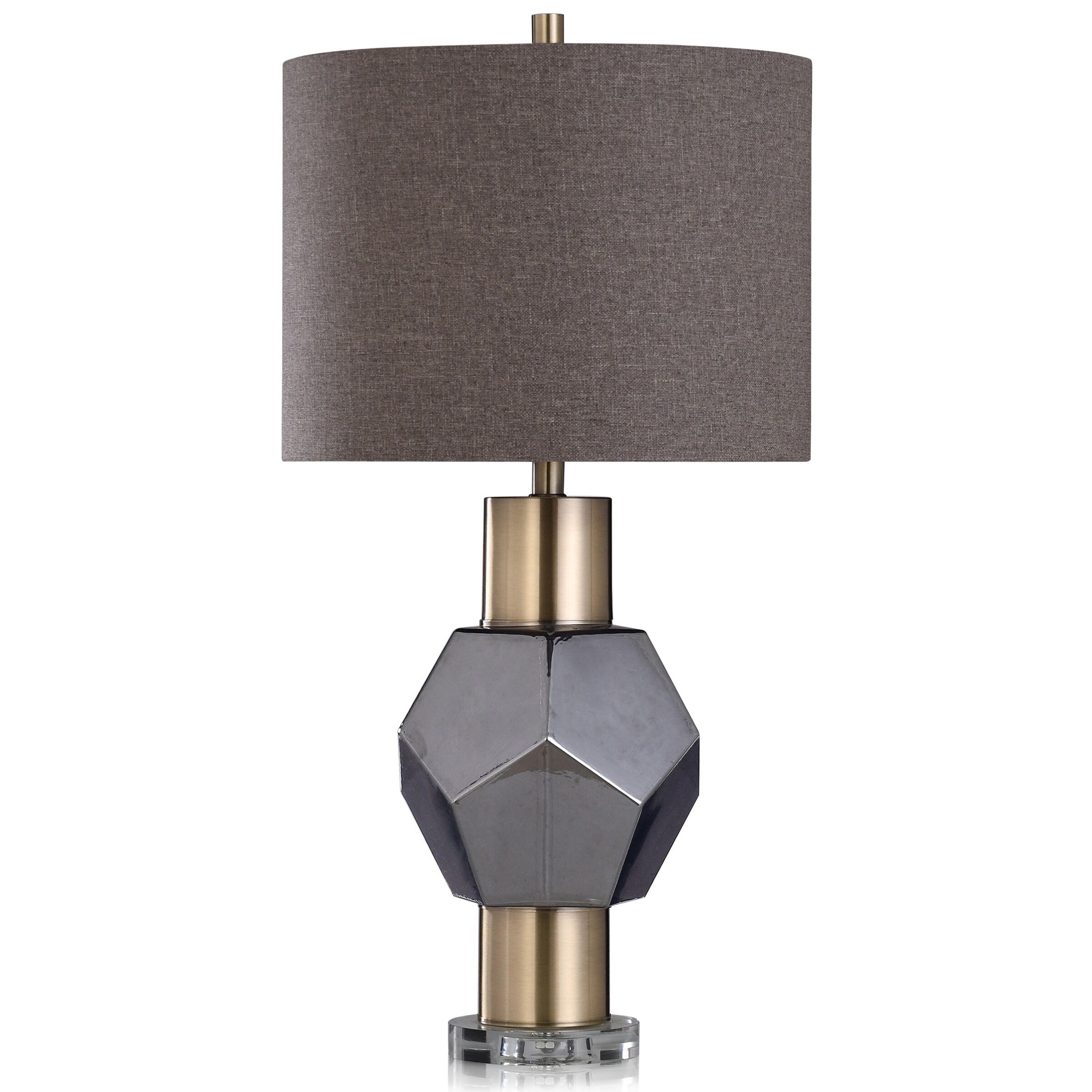 Harp and Finial Chelsea Charcoal and Gold Table Lamp with Chocolate Gray Shade - Mycitystee