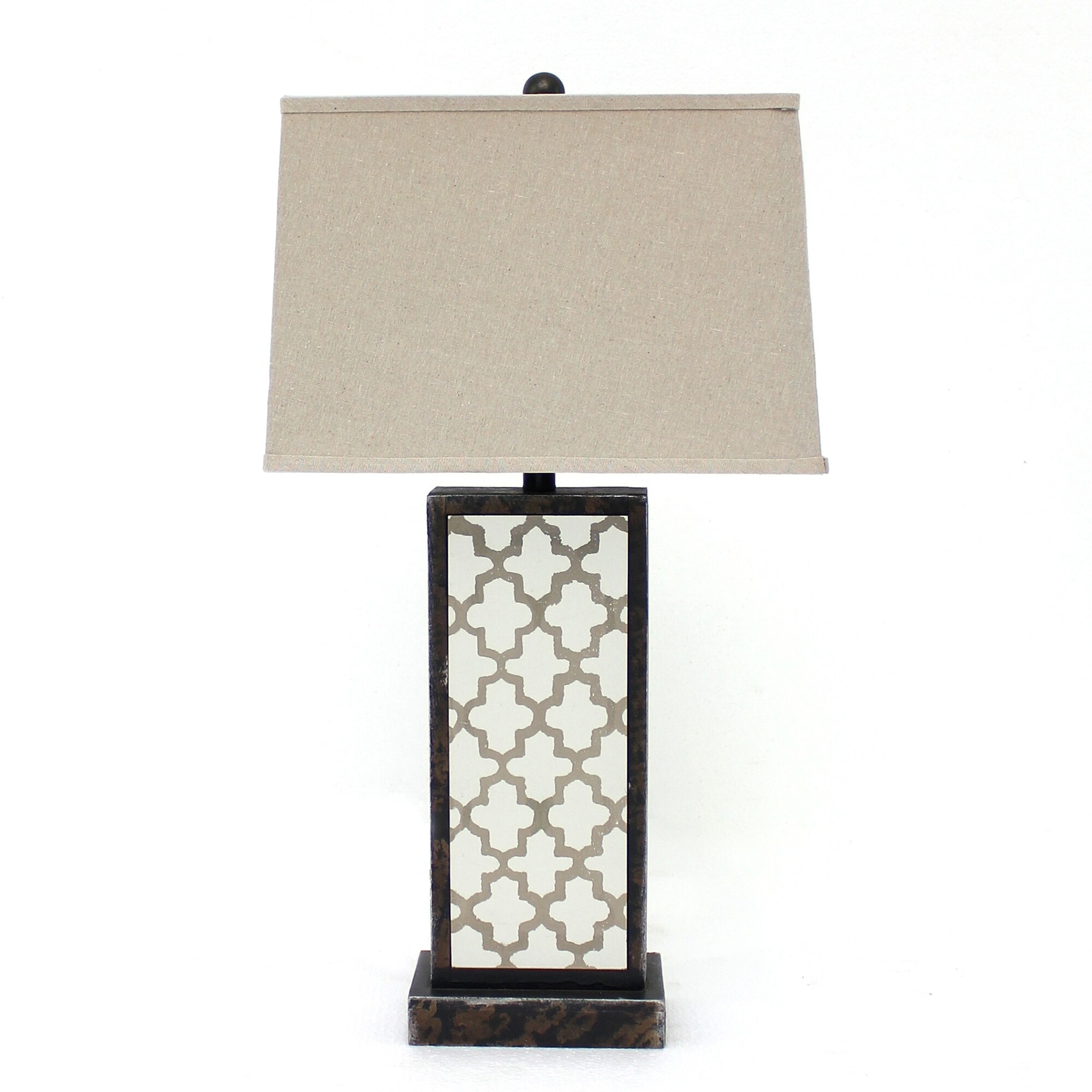 Rock Base Table Lamp with Drum Shade and Quatrefoil Pattern，Brown - Mycitystee