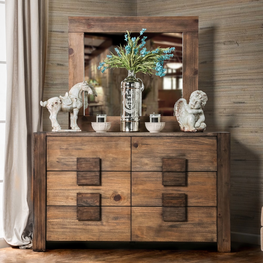 Furniture of America Shaylen 2-piece Rustic Natural Tone Dresser and Mirror Set - - 21906828 - Mycitystee