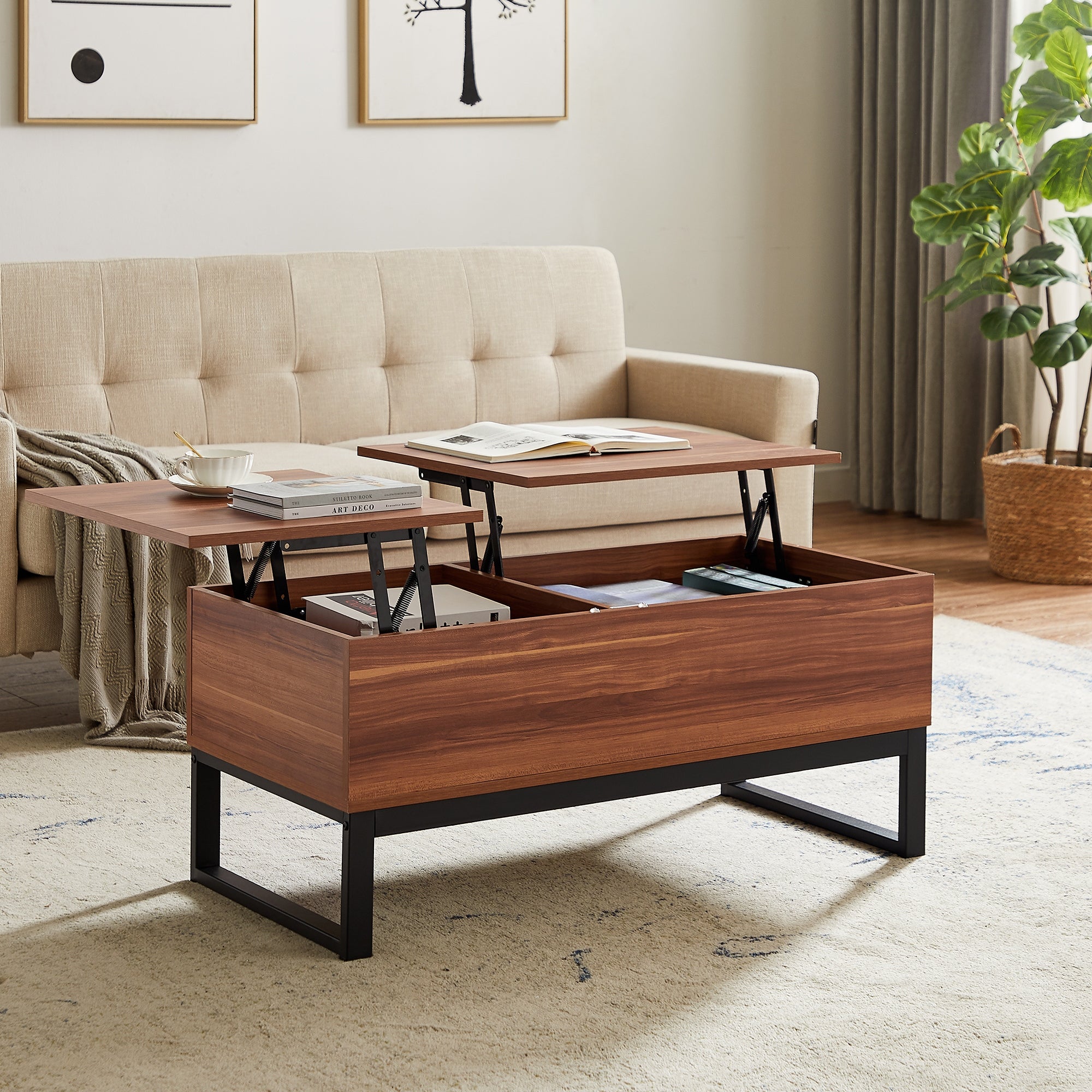 Liftable and Lowerable Table Top Coffee Table，Metal Legs Support - Mycitystee