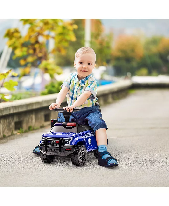Aosom Kids Push Ride On Car with Working PA System and Horn， Police Truck Style  Foot-to-Floor Sliding Car for Boys and Girls with Under-Seat Storage， - Mycitystee