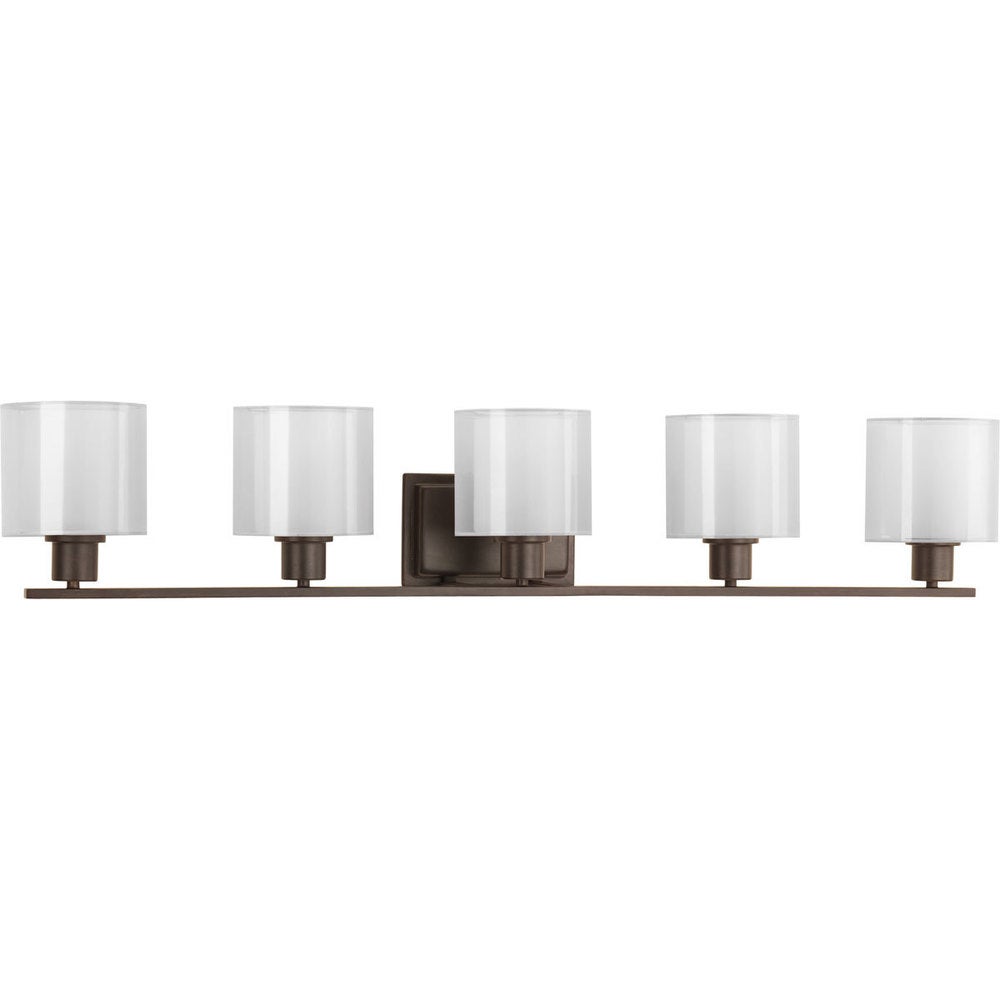 Invite Collection 5-Light Antique Bronze White Shade New Traditional Bath Vanity Light - Mycitystee