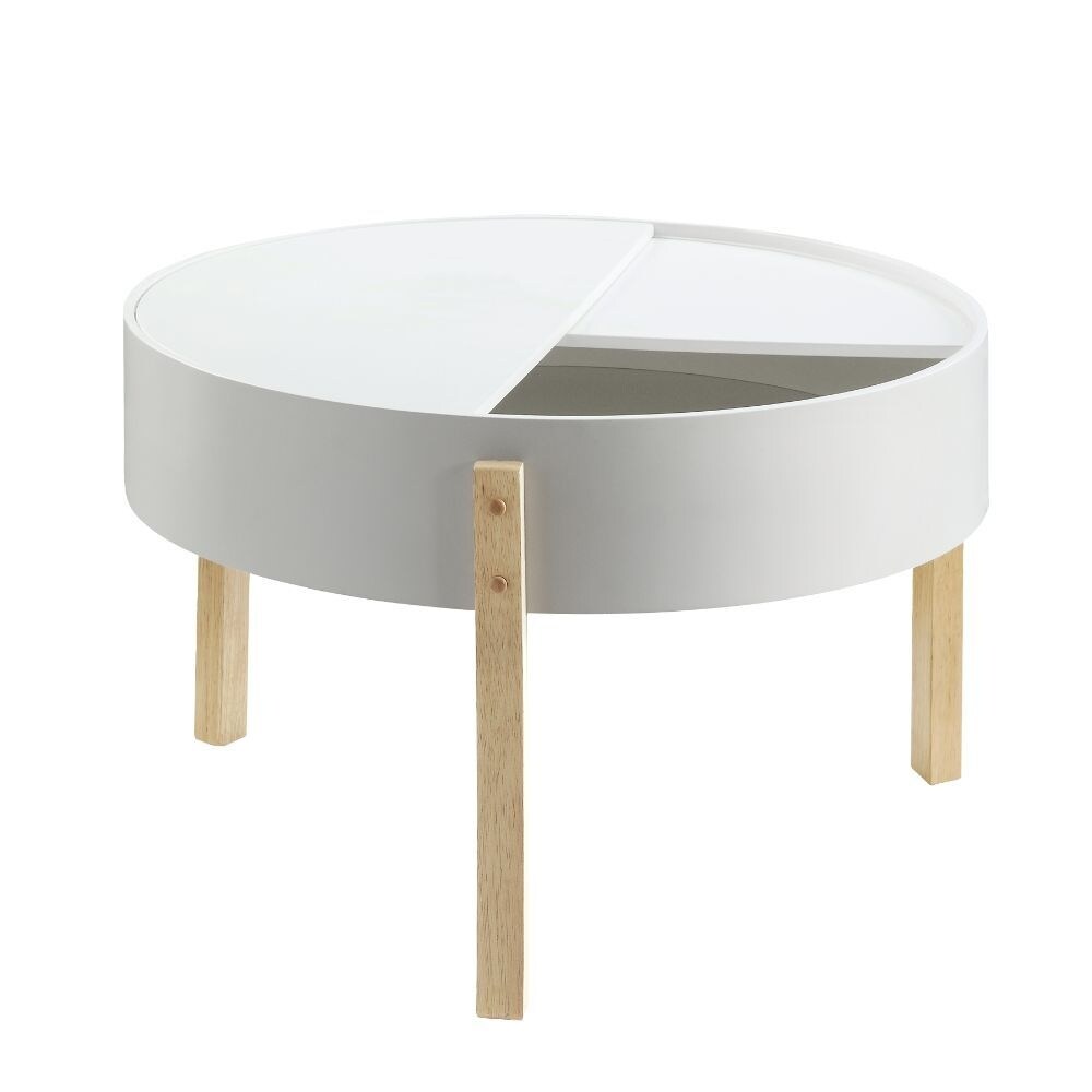 Round Coffee Table with Wooden Top Hidden Top Compartment， Center Sofa Table with wooden straight-square legs for Living Room - Mycitystee