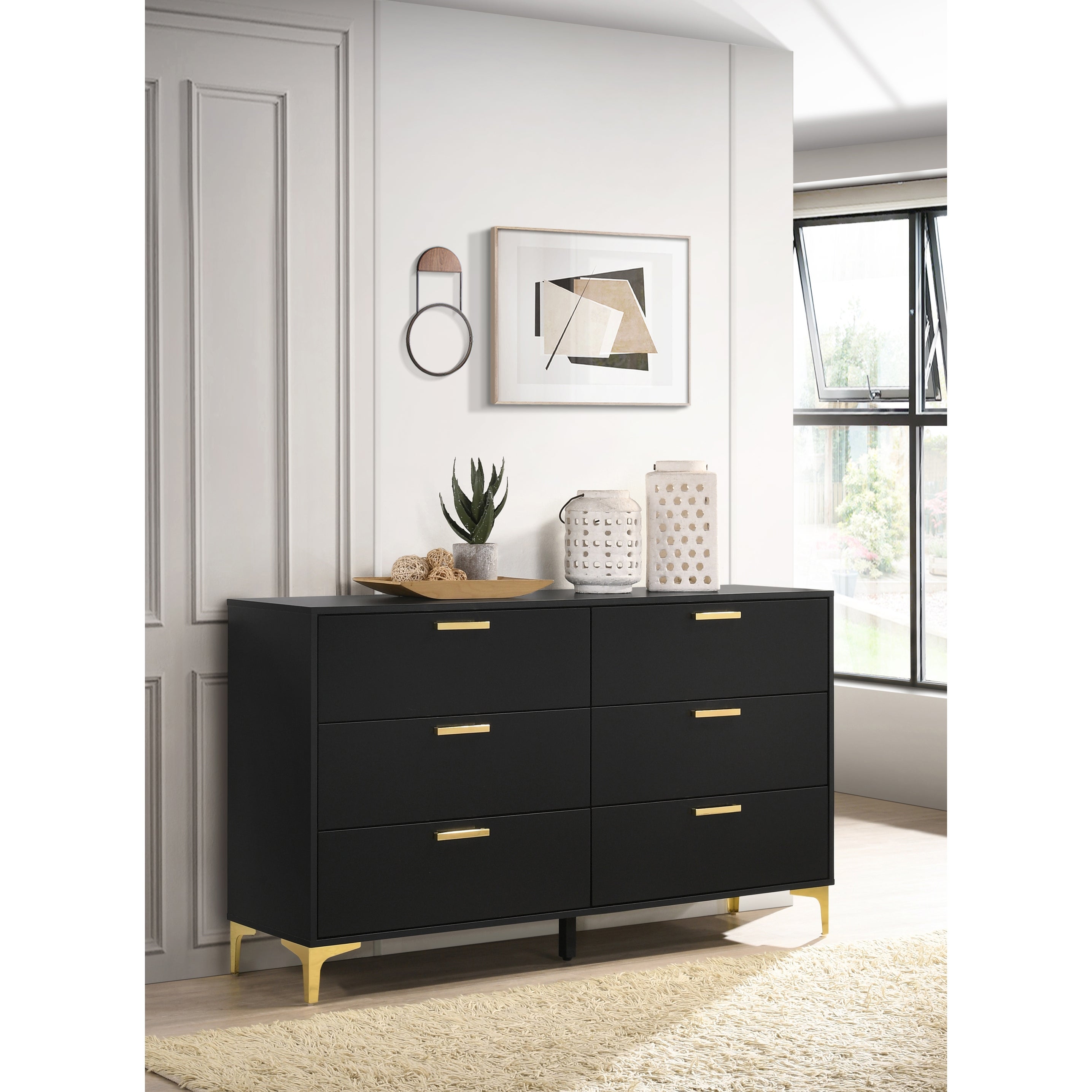 Lexie Black and Gold 6-Drawer Rectangular Dresser - - 36964789 - Mycitystee