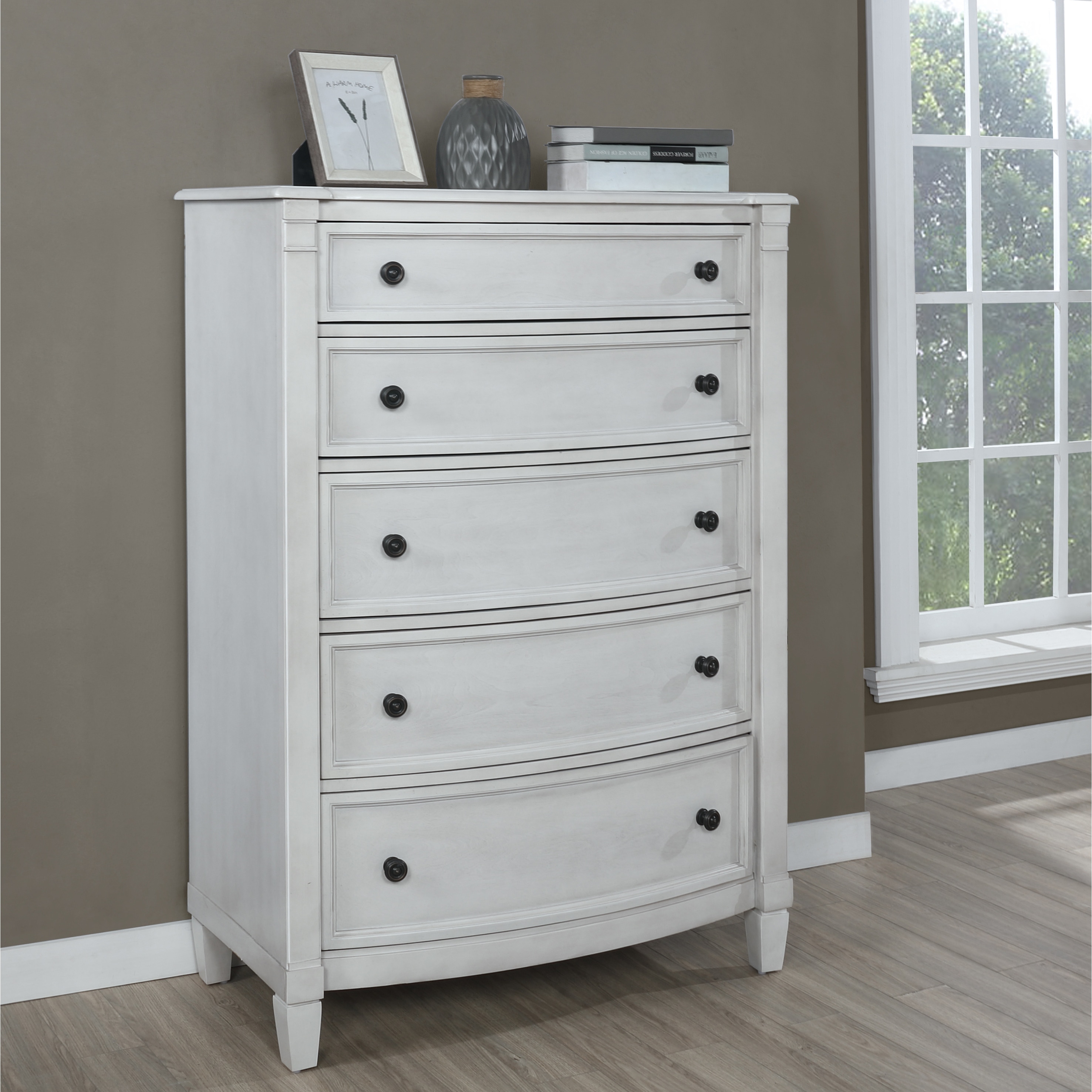 Roundhill Furniture Saline Off-white Finish Wood 5-Drawer Chest - - 32334960 - Mycitystee