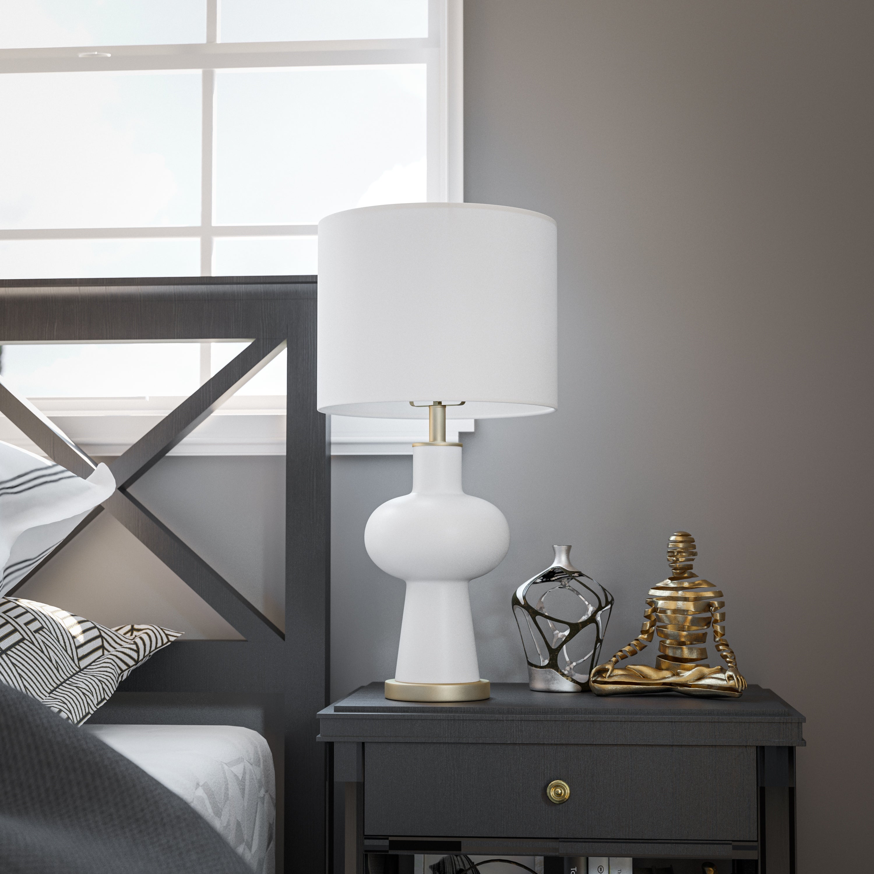 Chalu Matte White and Gold Table Lamp - 13