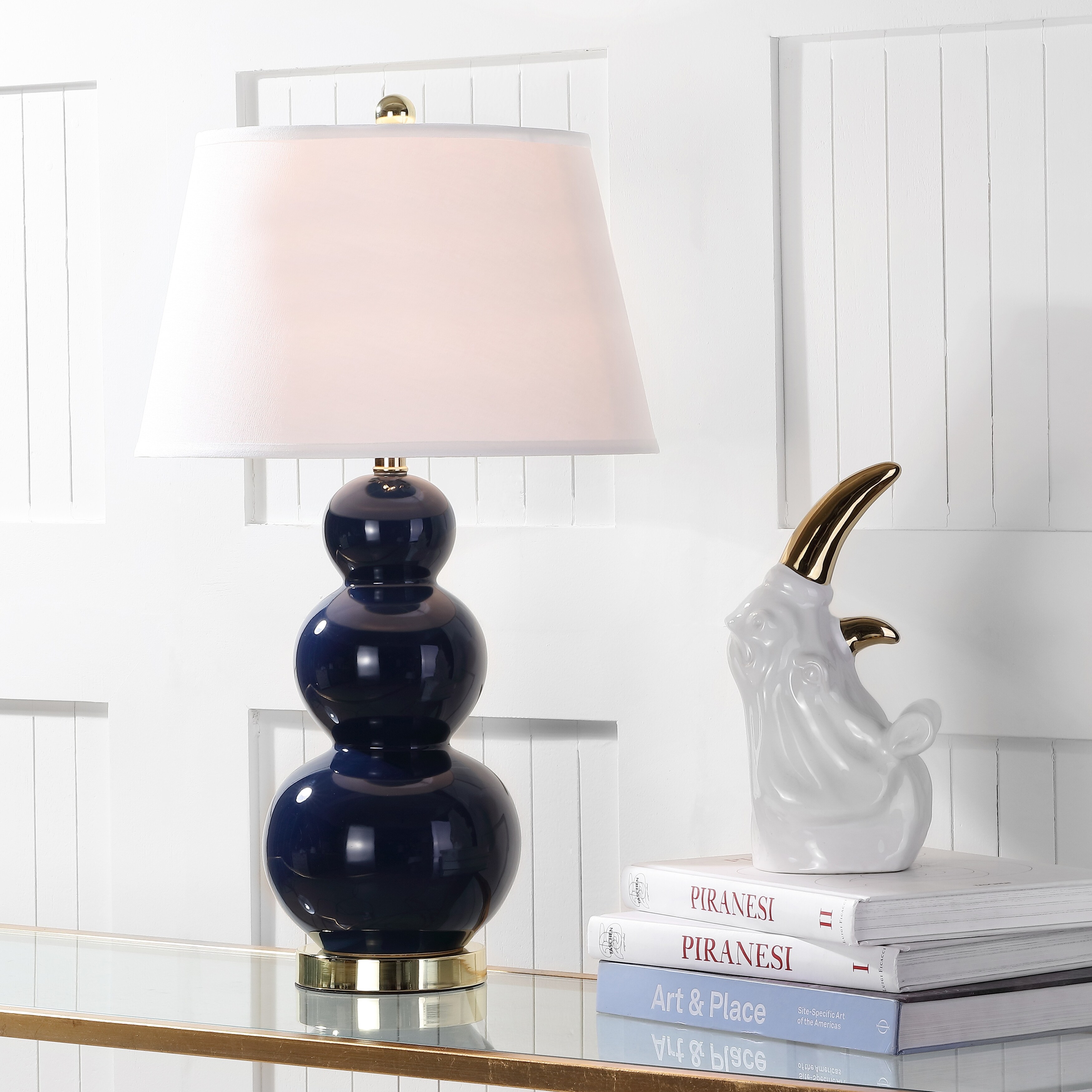 SAFAVIEH Lighting 27-inch Amy Triple Gourd Navy Table Lamp (Set of 2) - 16