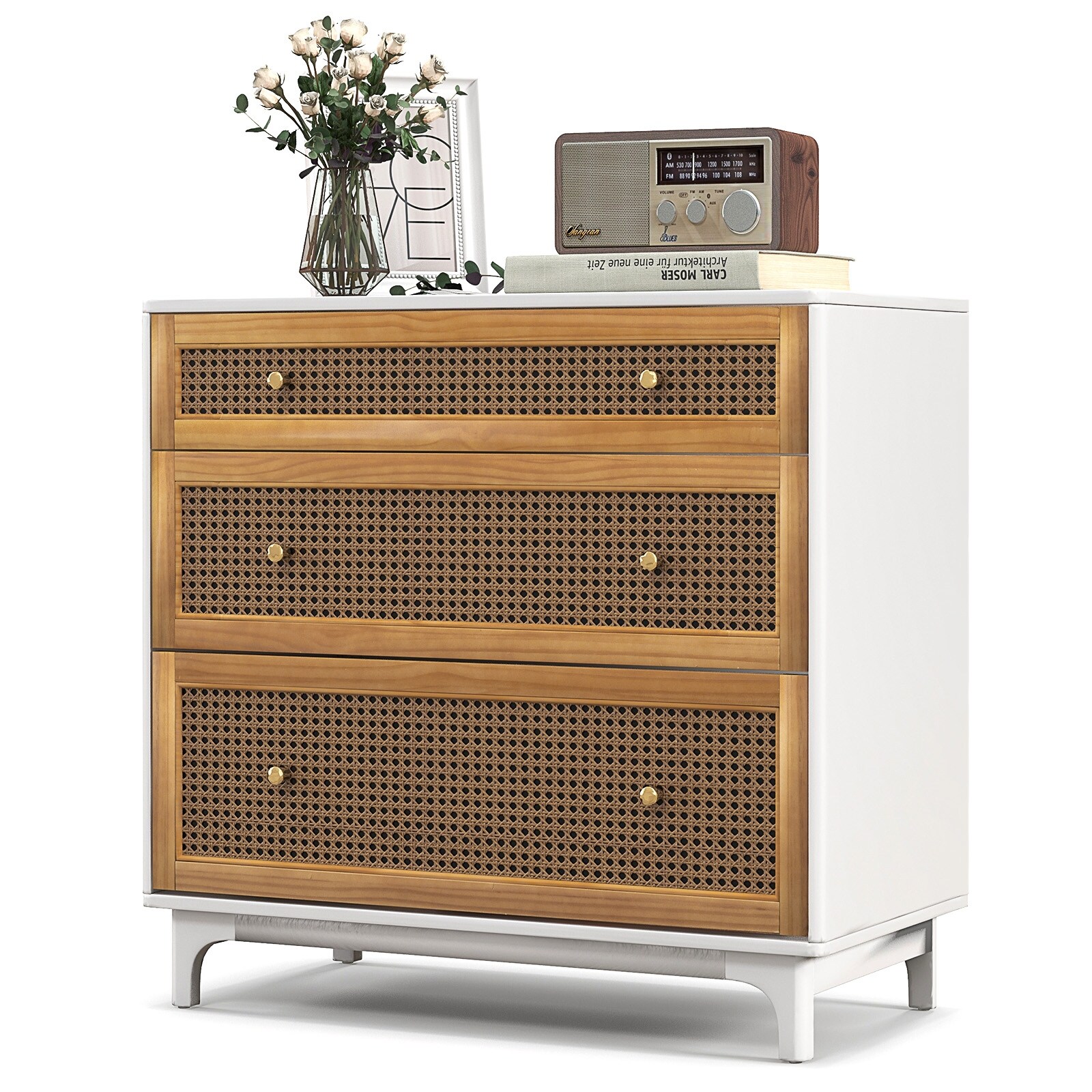 Costway 3-Drawer Rattan Dresser Modern Closet Chest Storage Cabinet - - 38002681 - Mycitystee